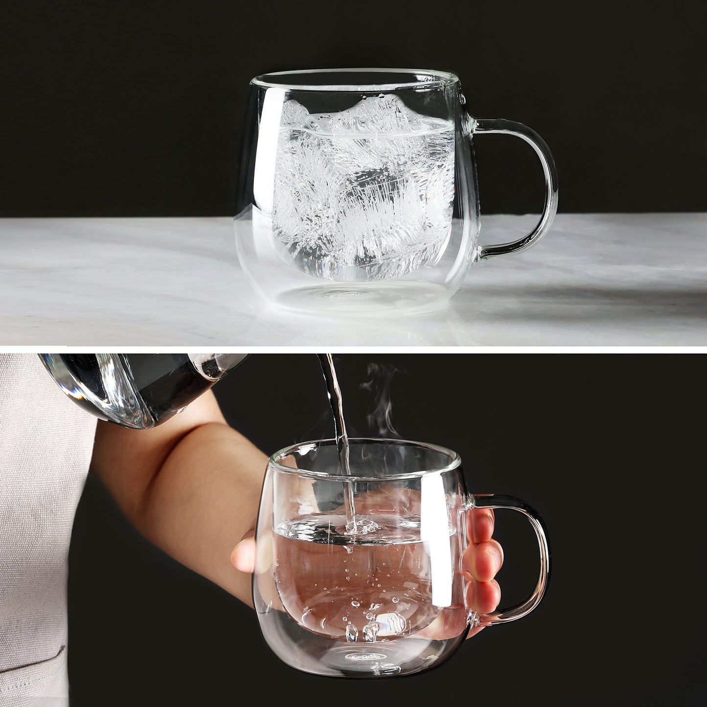 CNGLASS 16oz Double Walled Glass Coffee Mugs(4-Pack),Large Clear Coffee Cups with Handle,Glass Espresso Mugs for Latte,Cappuccino,Tea