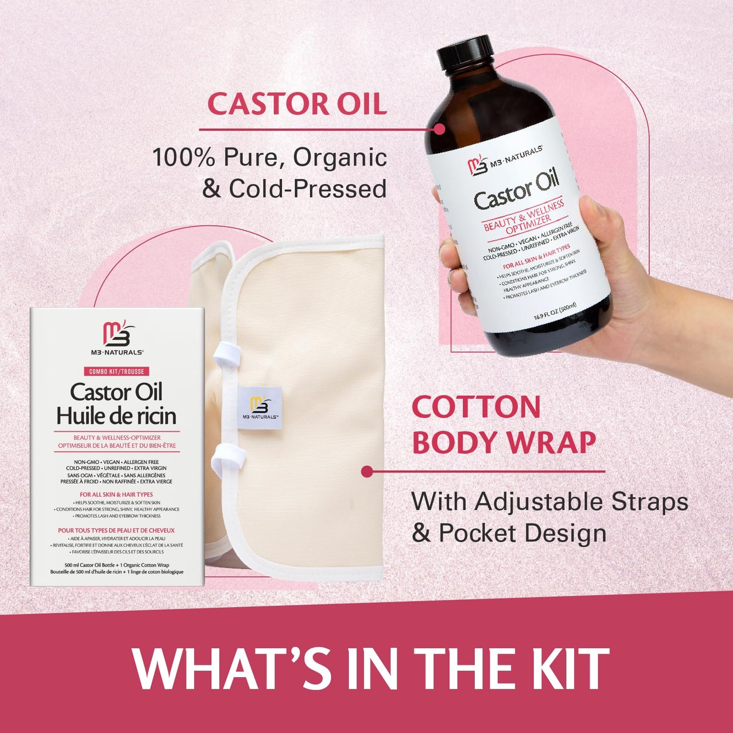 Pure Hexane-Free Cold Pressed Organic Castor Oil - 500mL Glass Bottle for Hair, Lashes, Brows & Skin Nourishment