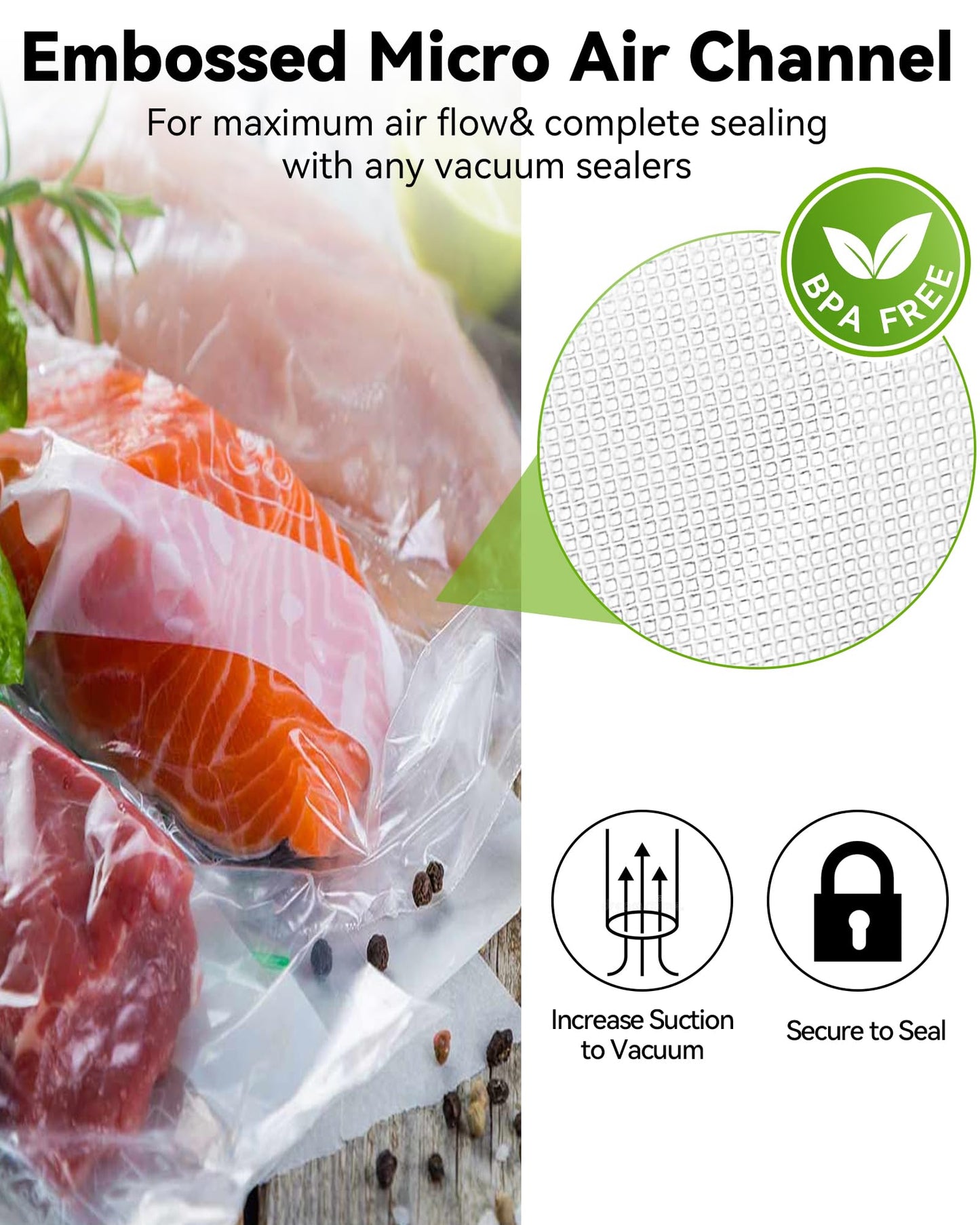300 Count Vacuum Sealer Bags for Food Saver, 8x12 Inch Quart Size, BPA Free Precut Sous Vide Bags, Commercial Grade Vacuum Seal Bags for Food Storage, Compatible with All Vacuum Sealer Machines