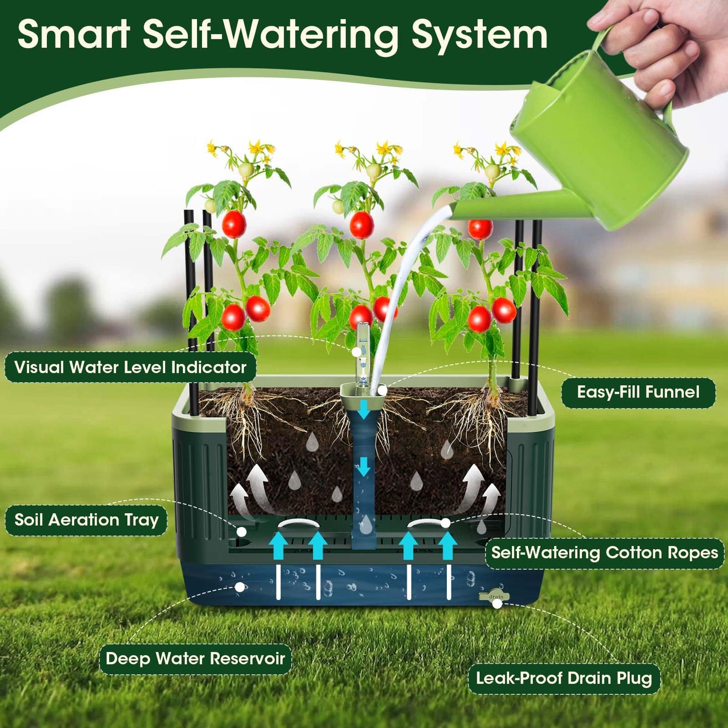 MQHUAYU 2 Pack 51" Self Watering Planter Box with Trellis, Tomato Planter Trellis for Raised Garden Bed, Cage with Visual Water Indicator, Indoor Outdoor Tomato Cages for Garden Patio