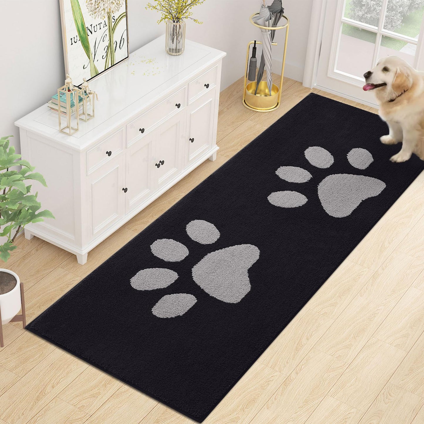 Arotive Indoor Door Mat, 24" x 59" Absorbent Dirt Resist Washable Front Back Door Mat, Non-Slip Low-Profile Dog Paws Entrance Doormat, Durable Inside Floor Mats for Entryway, Black