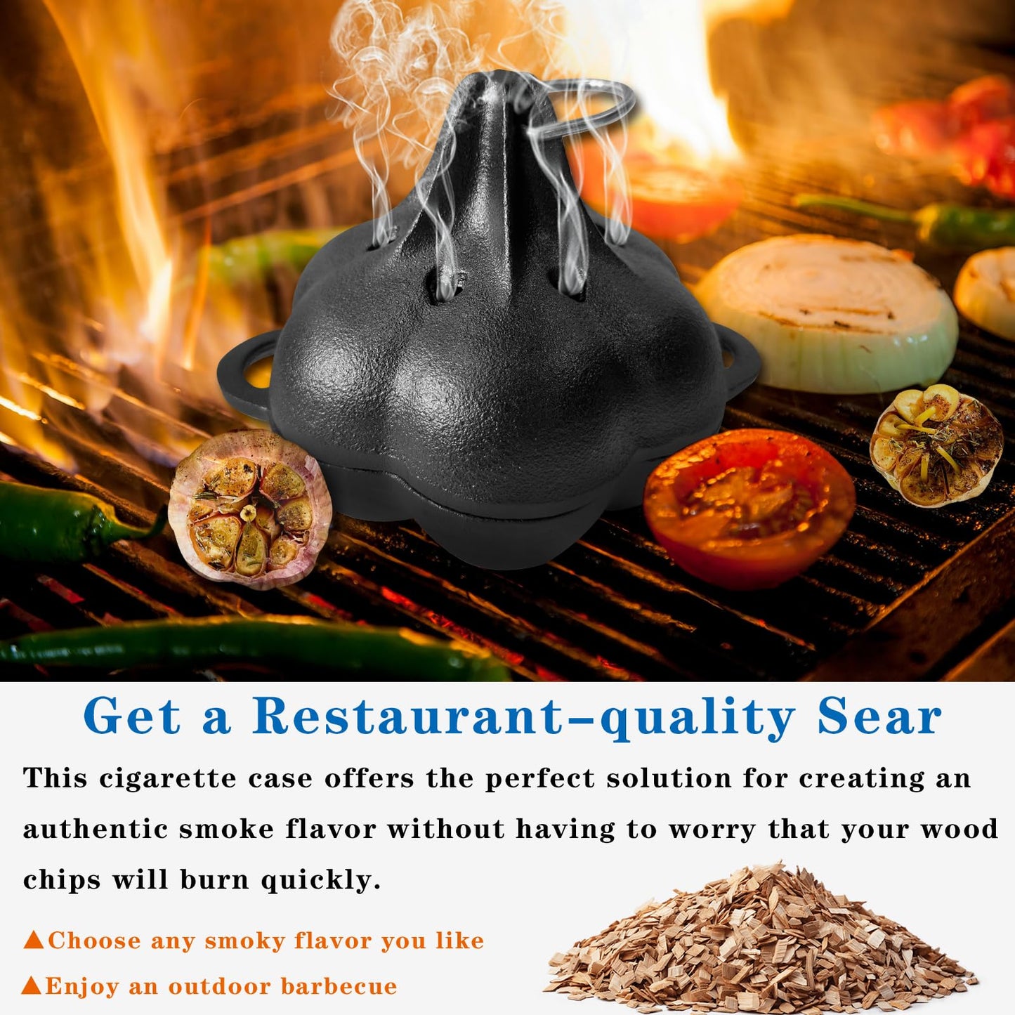 BOLVOUD Cast Iron Smoker Roaster & Garlic Roster Baker, Smoker Box, Pre-Seasoned Cast Iron Garlic Roaster for Grill, Perfect for BBQ and Oven, for Smoky, Flavorful Vegetables, Meats or Wood Chips