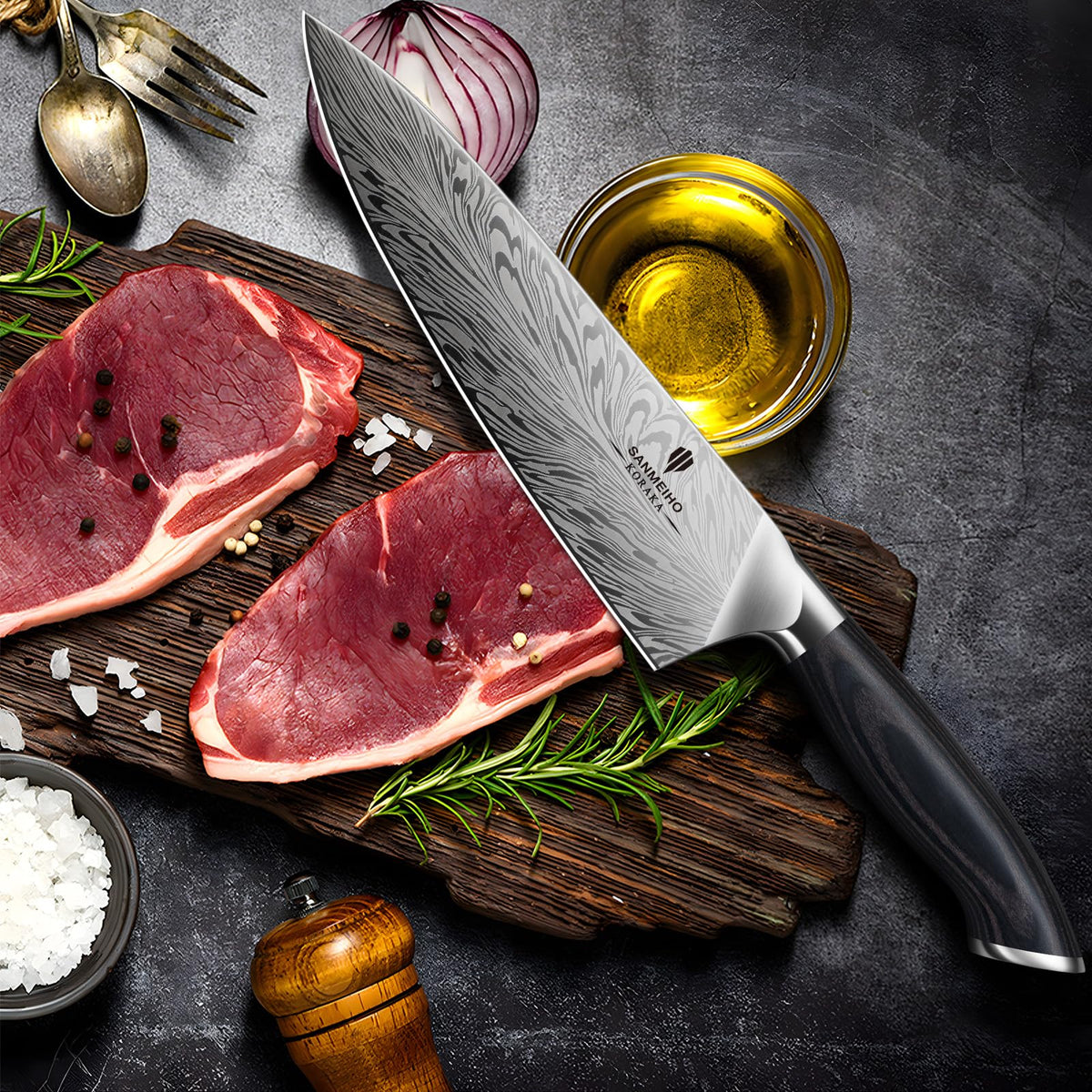 SANMEIHO Chef Knife in Powder Steel, Japanese Kitchen Knife 8 Inch, Ultra Sharp Chef's Knives, High Carbon Japanese Utility Knives for Meat Vegetable with Ergonomic Pakkawood Handle