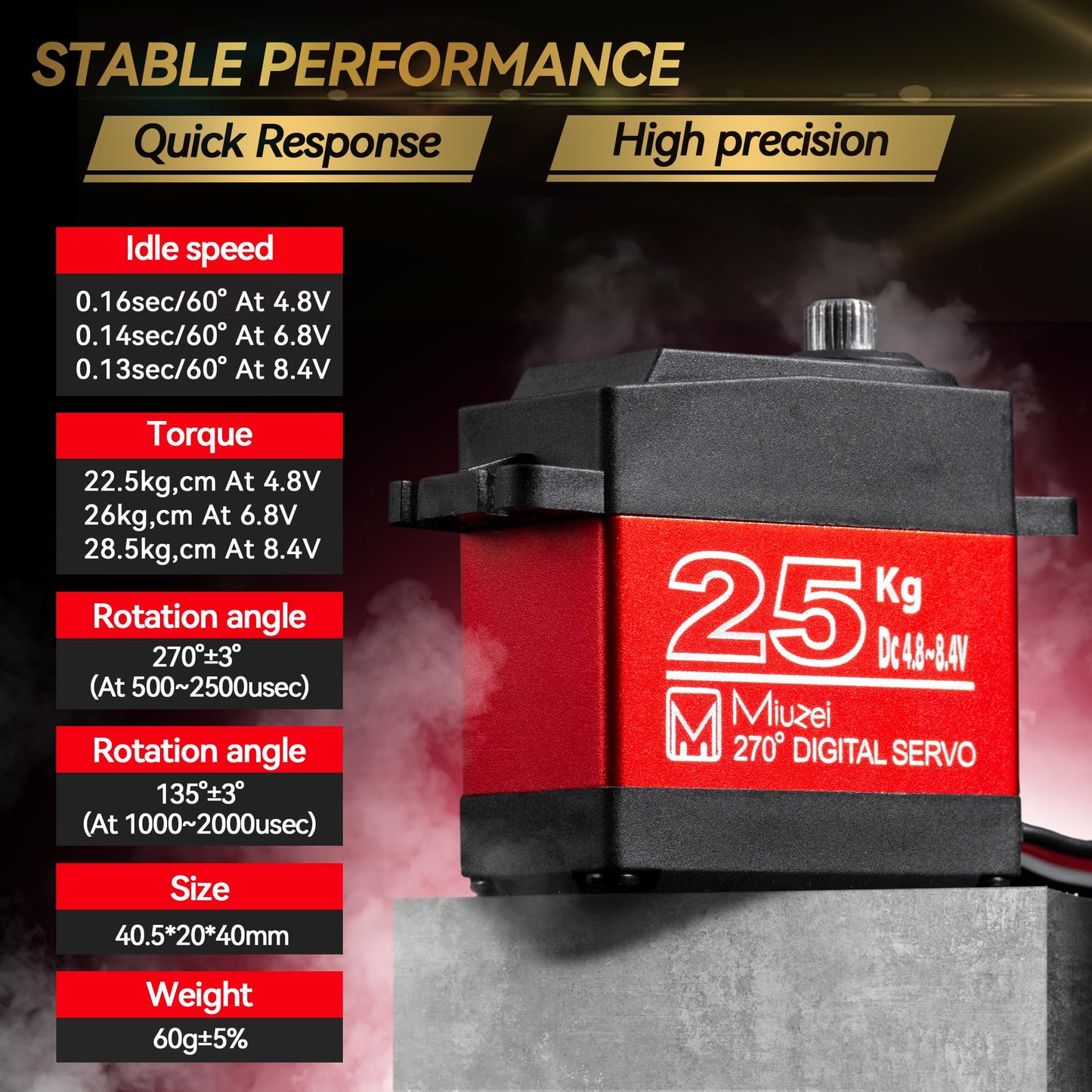 25KG High Torque RC Servo, Miuzei Waterproof Servo Motor Compatible with 1/6, 1/8, 1/10 RC Car, Full Metal Gear Steering with 25T Horn 270 Degree (2)