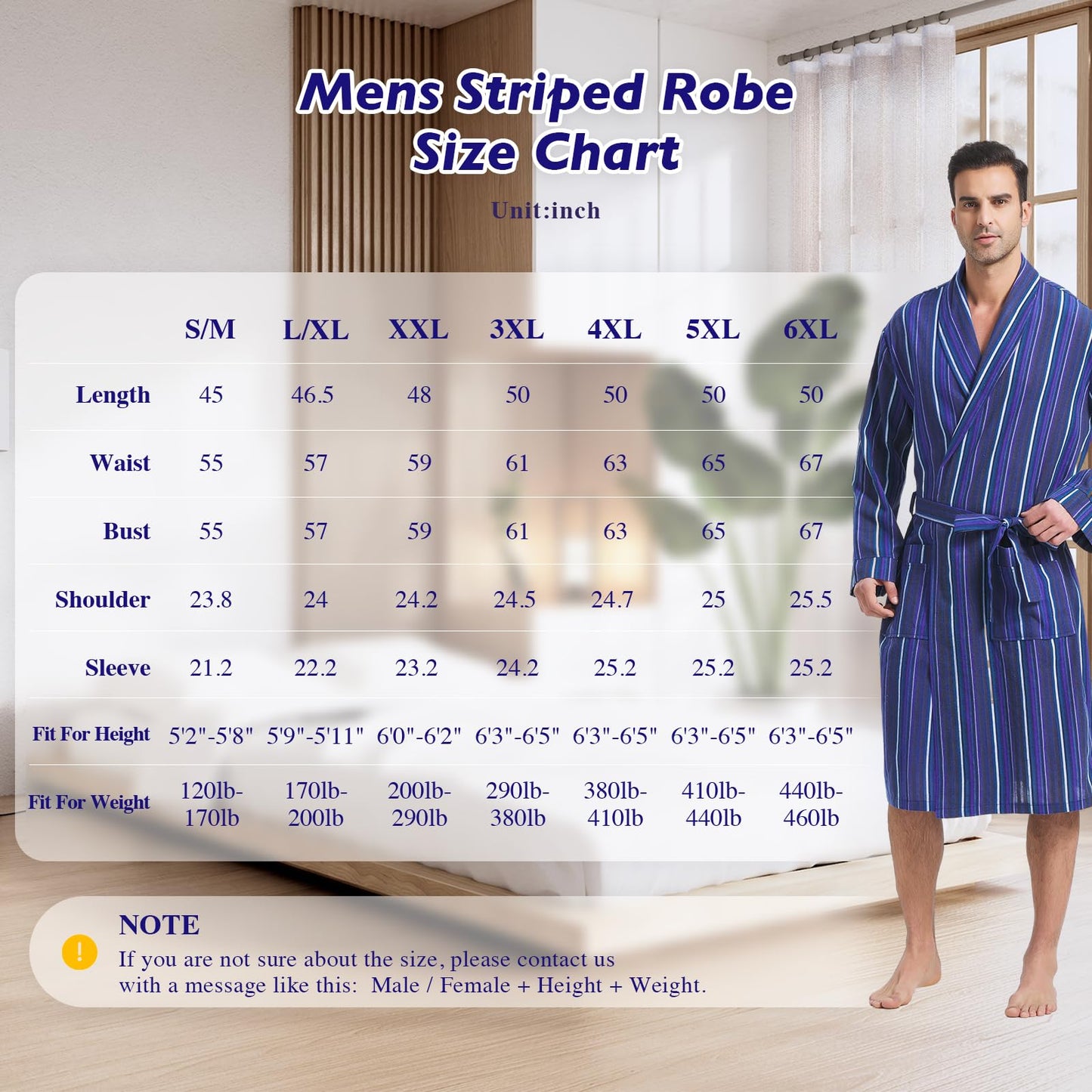 FashGudim Mens Buffalo Plaid Cotton Robe Lightweight Bathrobe Shawl Collar Kimono Sleepwear Loungewear House Robes, Blue Stripe, Large-X-Large