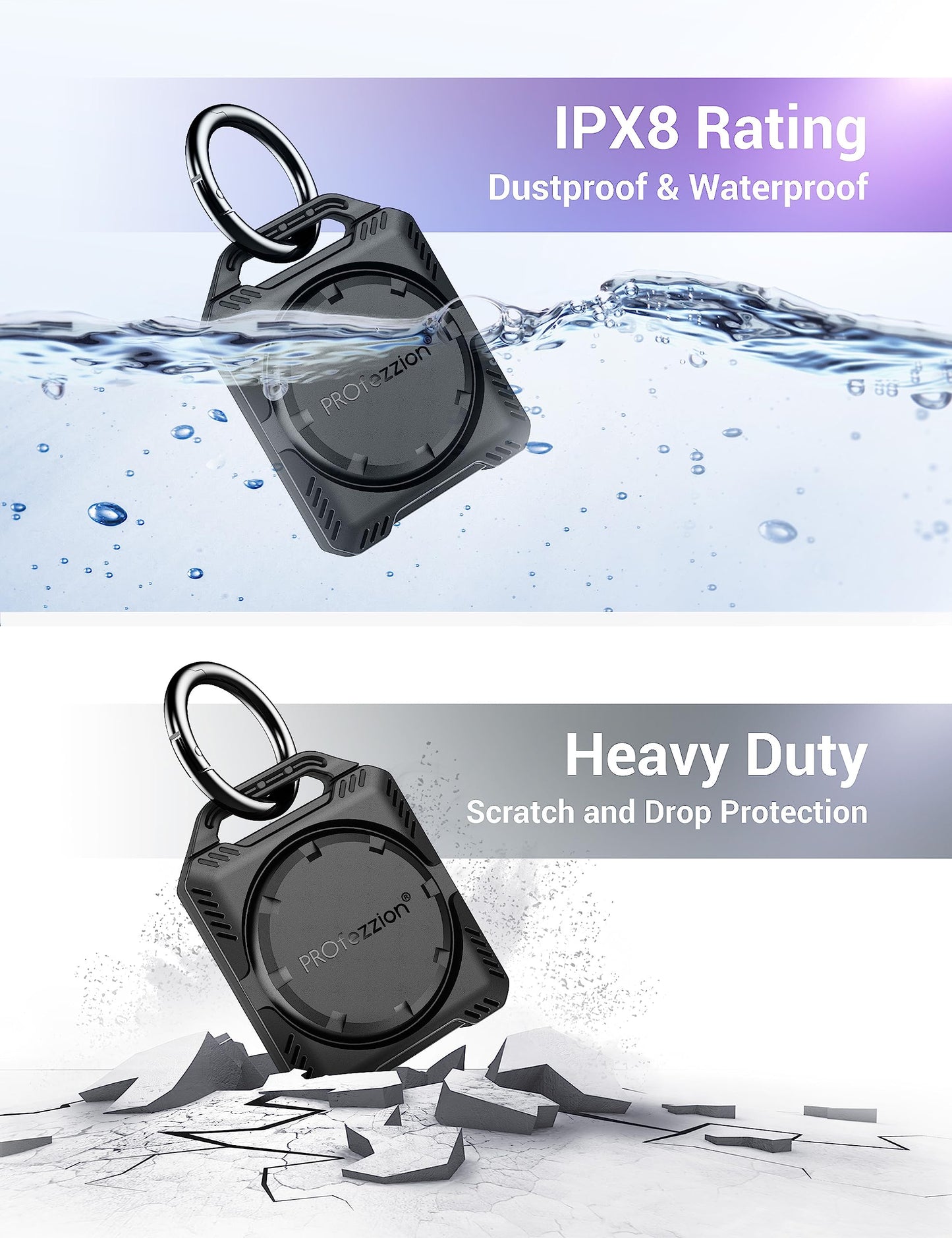 PROfezzion 4-Pack Secure Air Tag 2nd & 1st Gen Holder Case with Key Ring, 3M Adhesive Mount & Loop Strap for Keychain, Dog Collar, Backpack, Luggage Bag & More, IPX8 Waterproof, Full Cover & Discreet