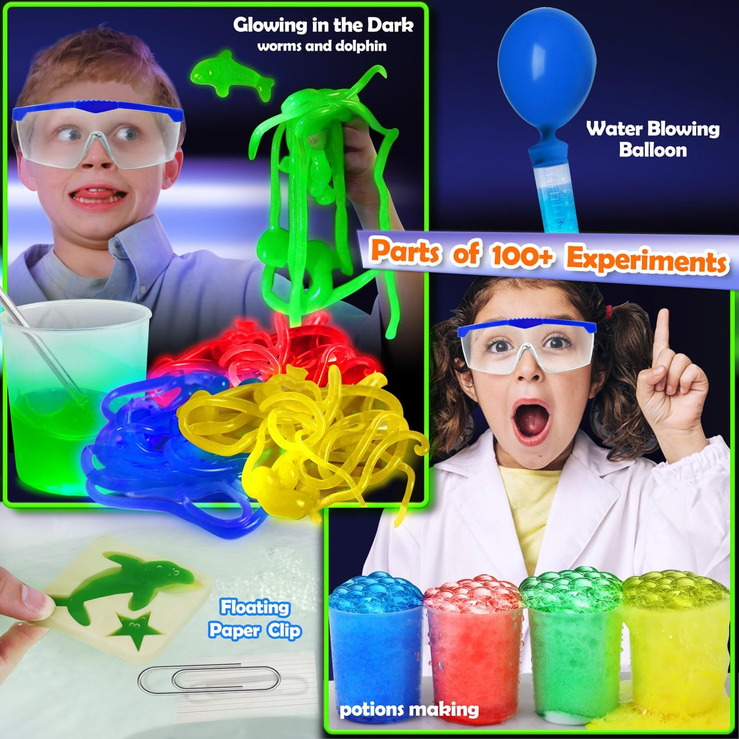 UNGLINGA 100+ Science Lab Experiments Kit for Kids, STEM Activities Educational Scientist Toys Gifts Chemistry Set, Gemstone, Volcano, Glowing Worms, Fizzy Reaction