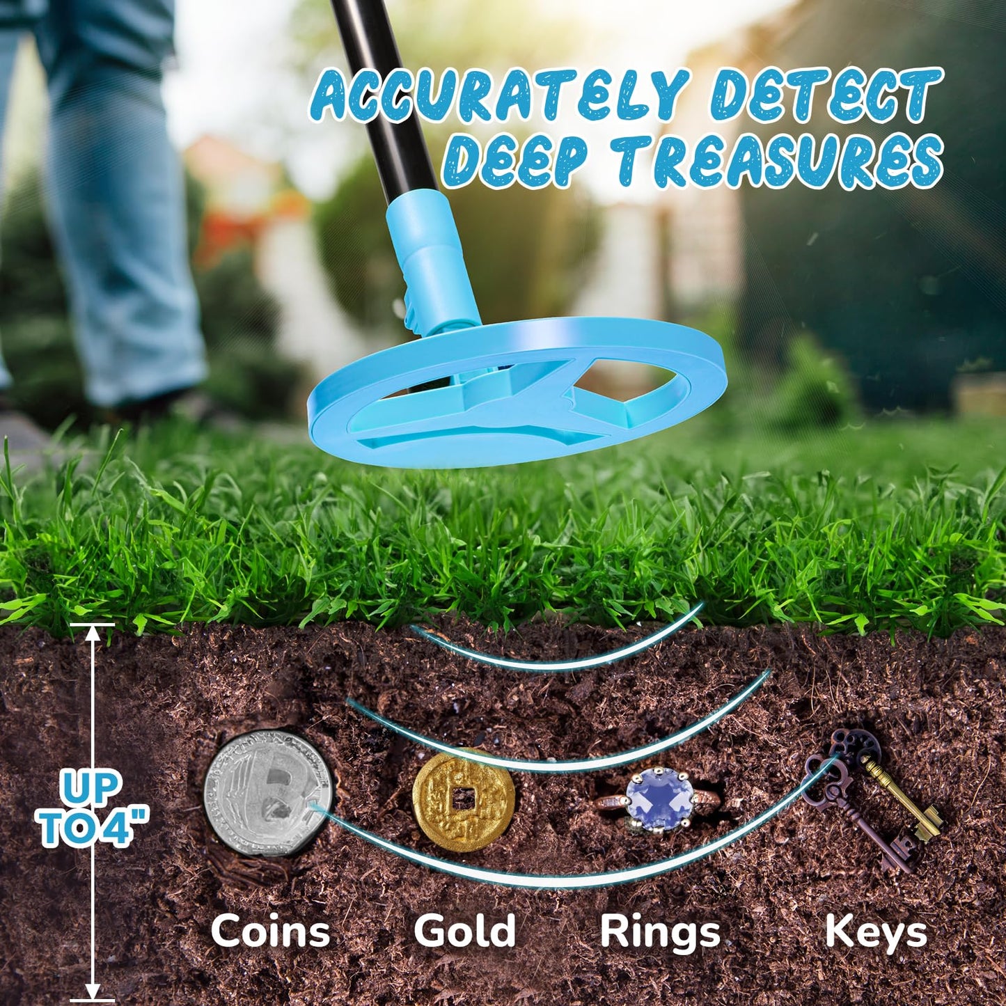 Metal Detector for Kids, Smofrees USB Rechargeable Small Kids Metal Detector, Adjustable 24"-34" Portable Childrens Metal Detector with Funny LCD Display for Outdoor Exploration, Blue