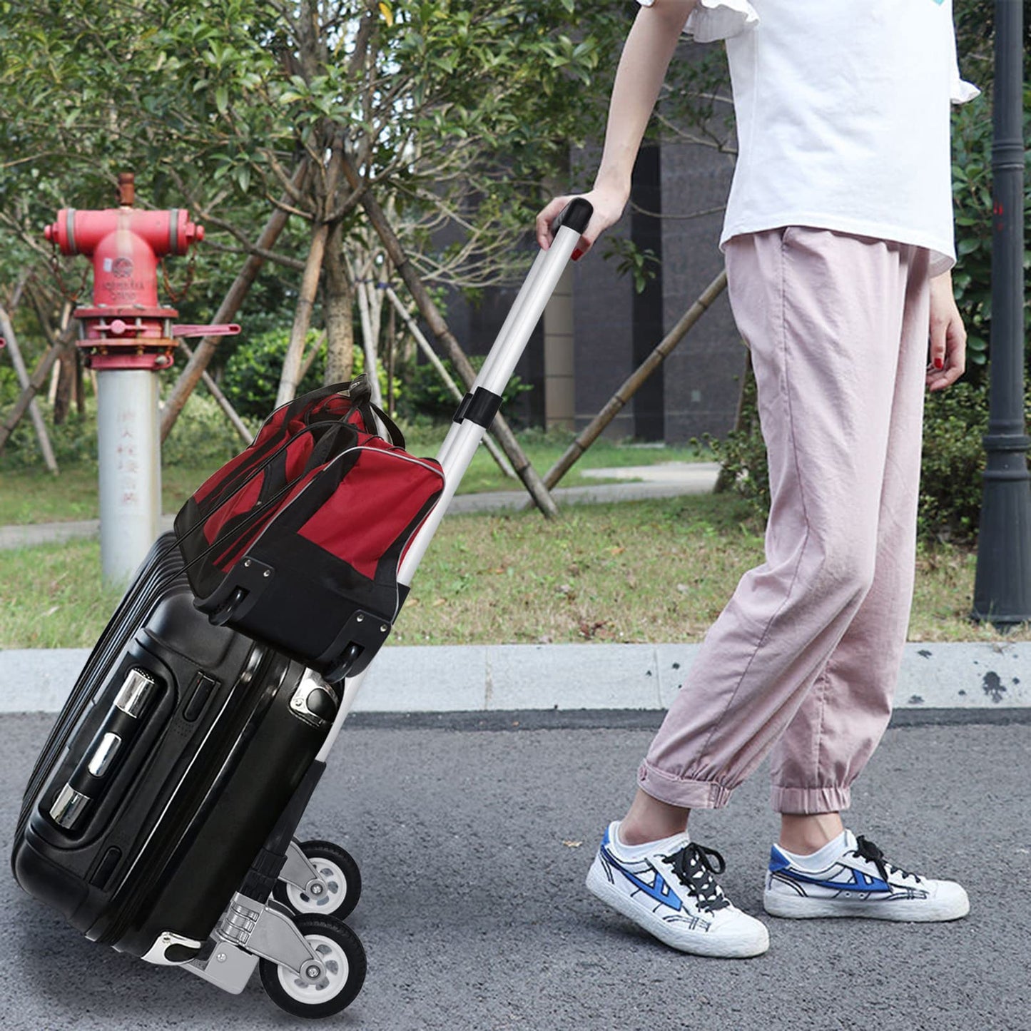 AKOZLIN Hand Truck Folding Portable 180lbs Capacity Aluminum Alloy Plate Luggage Cart Foldable Height Adjustable Hand Cart with 2 Wheels/Fixed Rope for Home, Auto, Office,Travel Use