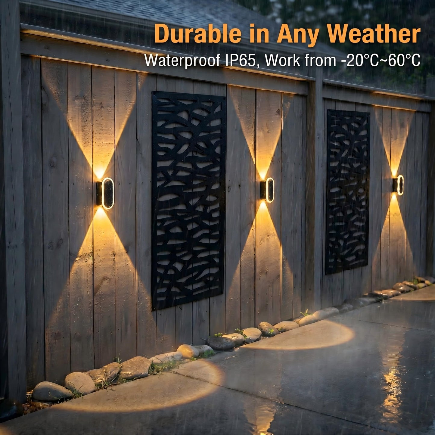 Ellasay 8-Pack Fence Lights Solar Powered: Up and Down Focus LED Solar Wall Lights Outdoor - IP65 Waterproof Solar Lights for Outside Patio/Backyard/Porch/Railing - 3 Color Modes
