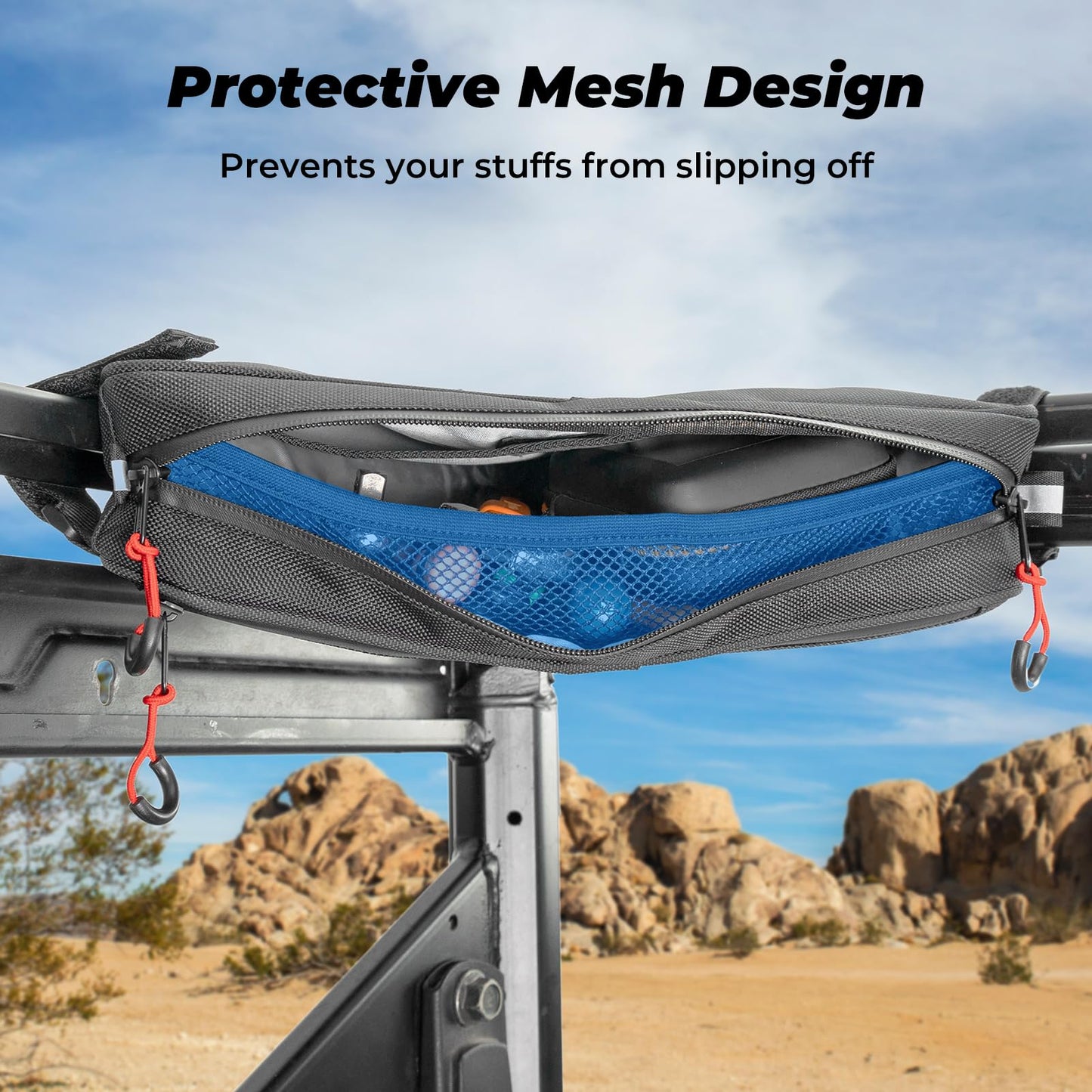KEMIMOTO UTV Roll Bar Triangle Storage Bags, 2 Packs Waterproof Triangle Bike Bag Compatible with Most UTV, Road and Mountain Bikes