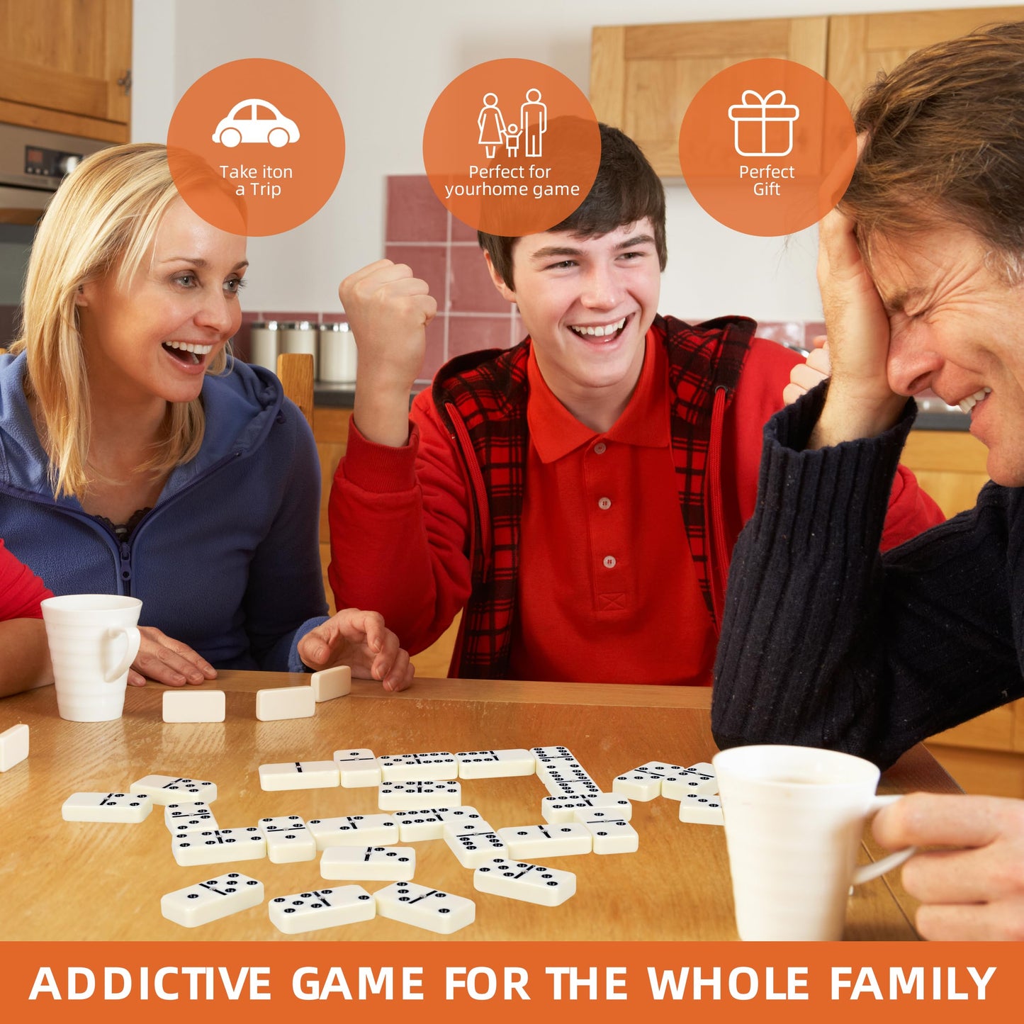 Smilejoy Domino Set for Adults, Double Six Jumbo Dominos Set,Thick Size Domino Game, Double 6 Dominoes for Family Games for Adults and Elderly, Jumbo 28 Tiles with Prime Brown Wood Box (2-4 Players)