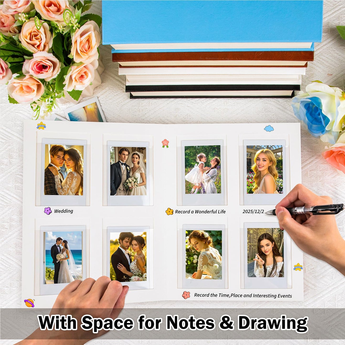 Ruibytree 128 Pockets Instant Mini Photo Album for 2x3 Pictures, Faux Leather Hardcover Fits Polaroid Photo Albums with Writing Space for Fujifilm Instax Mini Series Instant Film, White