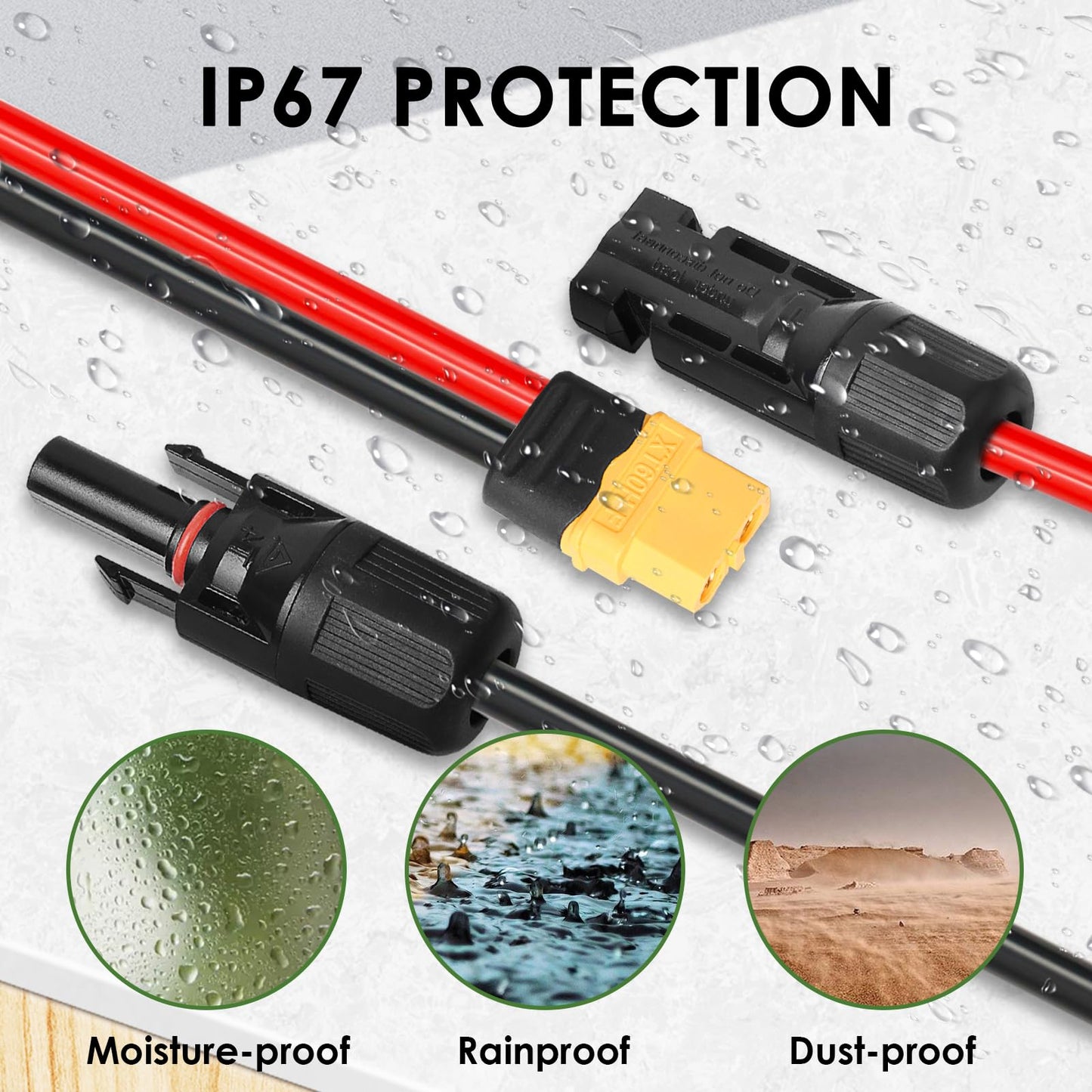 MOOKEERF Solar to XT60 Extension Cable 10AWG 50FT Solar Connector to XT60 Adapter Cable for Portable Power Station Battery Pack