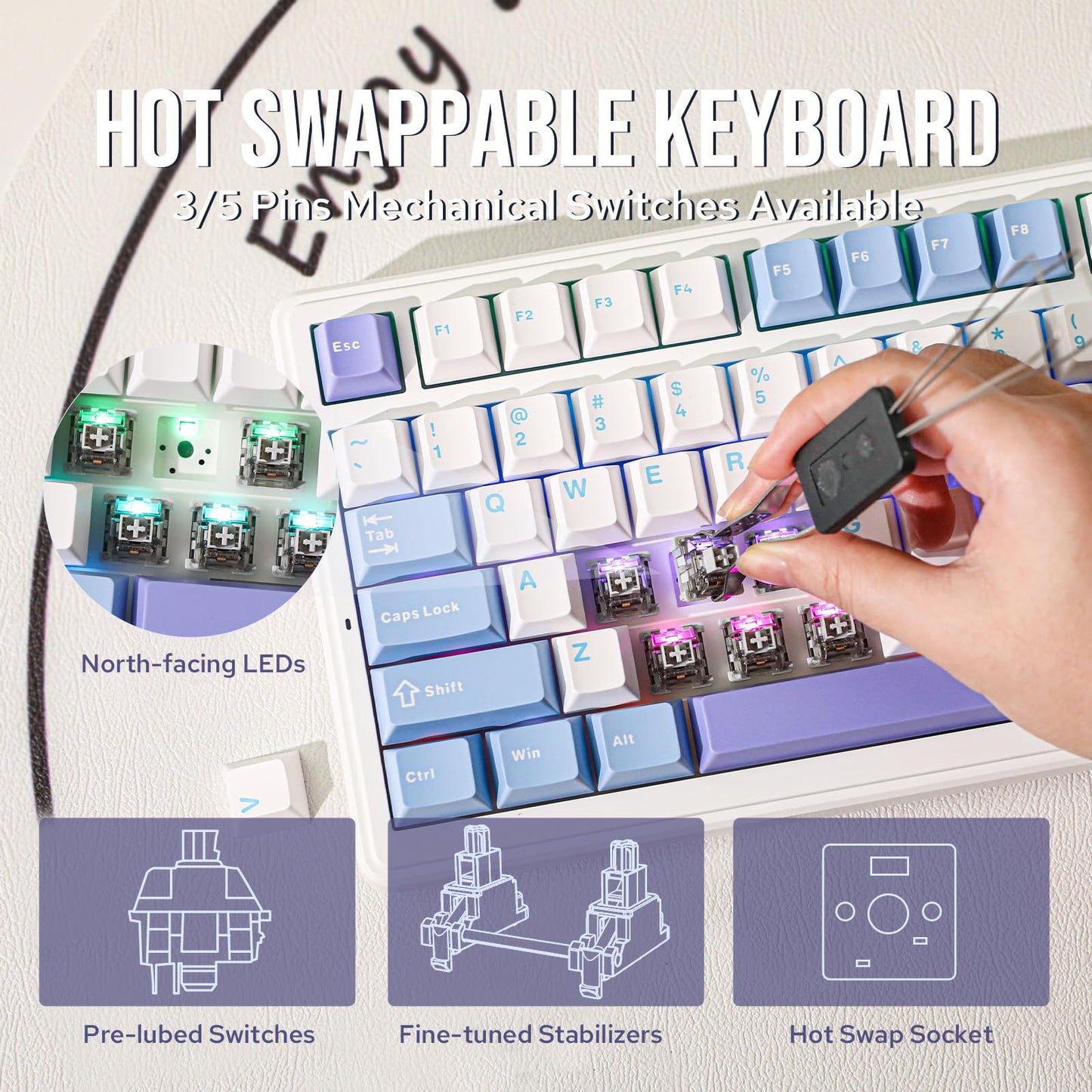 EPOMAKER x Aula F99 Wireless Mechanical Keyboard, Hot Swappable Gasket Custom Gaming Keyboard with Five-Layer Padding, Bluetooth/2.4GHz/USB-C, 8000mAh Battery (White Light Blue, Nimbus V3 Switch)