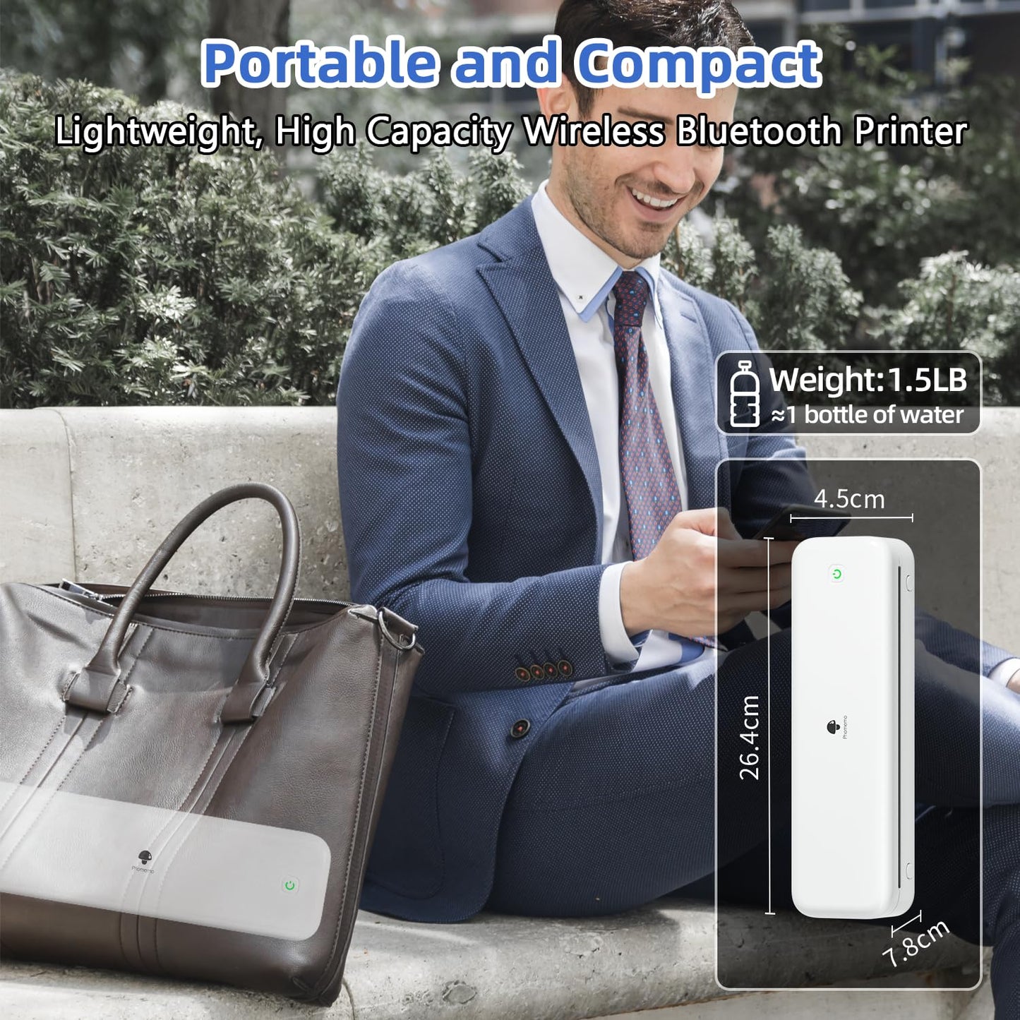 Phomemo M834 Portable Printer Wireless for Travel（Upgraded）,Supports 8.5" x 11" US Letter&A4,Bluetooth Thermal Printer Compatible with Phone&Laptops,Inkless Printer for Home Use,Office,300 Dpi
