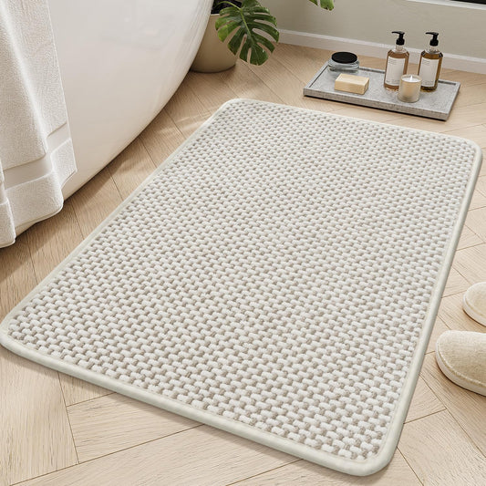 MontVoo Chenille Bath Mat Super Absorbent Bathroom Mat Non Slip Bath Mats for Bathroom Tightly Woven Machine Washable Bathroom Rug Low Pile Fit Under Door,Front of Shower,Bathtub Beigewhite 24"x36"