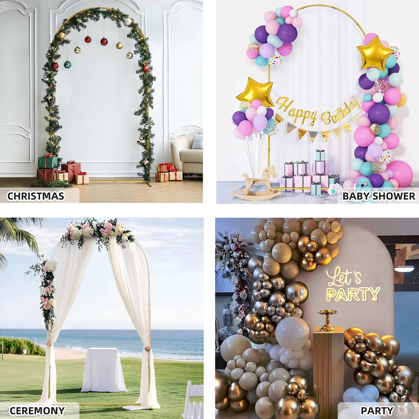 7.2 FT Wedding Arch Backdrop Stand Metal Wedding Arches for Ceremony, Gold Balloon Arch Stand for Wedding Birthday Party Baby Shower Decoration