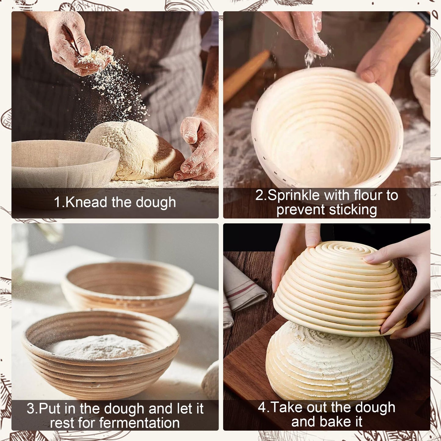Sourdough Bread Baking Supplies, 2 Pack Banneton Bread Proofing Basket 10 inch Round & 10 inch Oval Proofing Bowls for Sourdough Bread with Liner for Making Baking Fermentation Tools