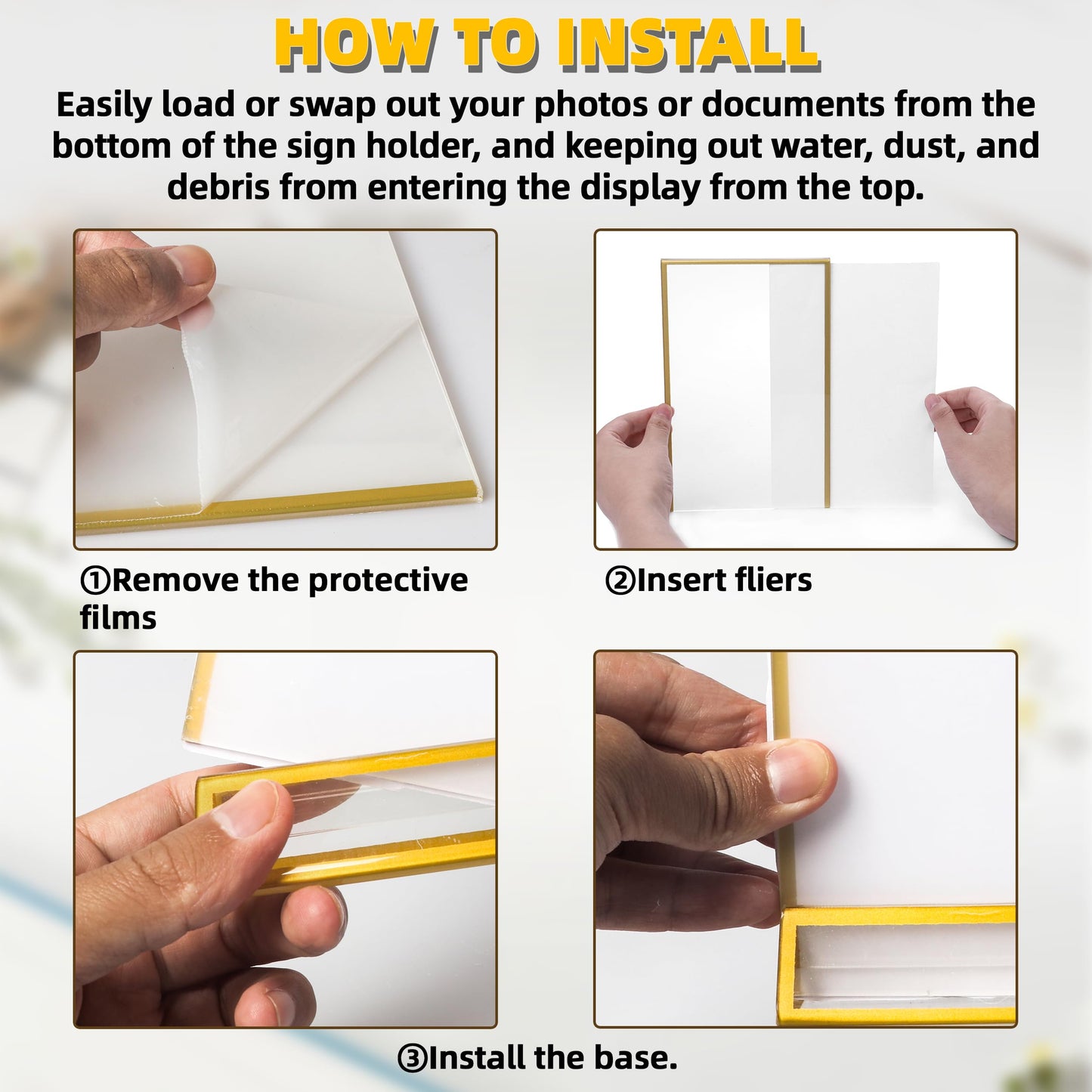 TonGass 5"x7" Clear Acrylic Table Number Holders with 3mm Gold Border (12-Pack), Double-Sided Clear Sign Holders for Weddings, Events, Menu or Photo Display, Vertical Stand Acrylic Picture Frame