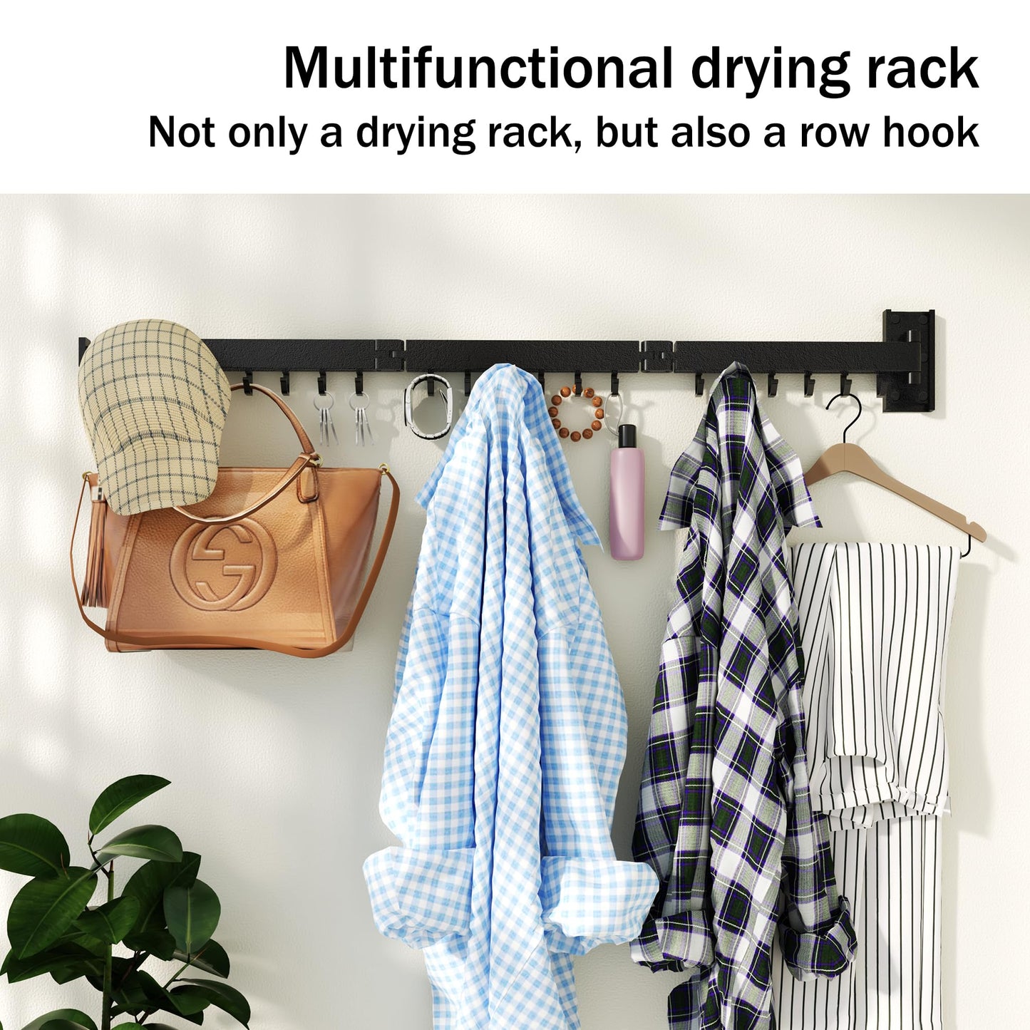 Clothes Drying Rack,Laundry Drying Rack,Wall Mounted Clothes Rack,Clothes Hanger Rack,Laundry Rack Wall Mount,Folding,Retractable,Collapsible,Laundry Room Organization(J Shape Hooks)