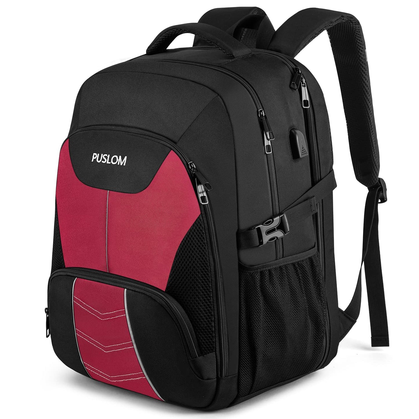 Extra Large Travel Laptop Backpack for Men 55L,Water Resistant 18.4 inch Big Business Laptop bags with USB Charging Port,TSA Friendly Anti Theft Computer Bag for Work College,Red