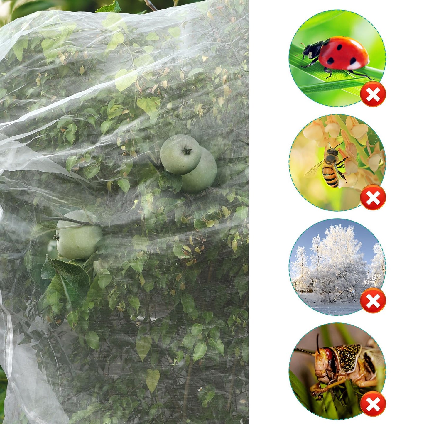 2pcs 10ftx10ft Large Fruit Tree Netting Bags, Bird Netting for Fruit Trees Cicada Tree Netting for Fruits Tree Garden Vegetables Protection