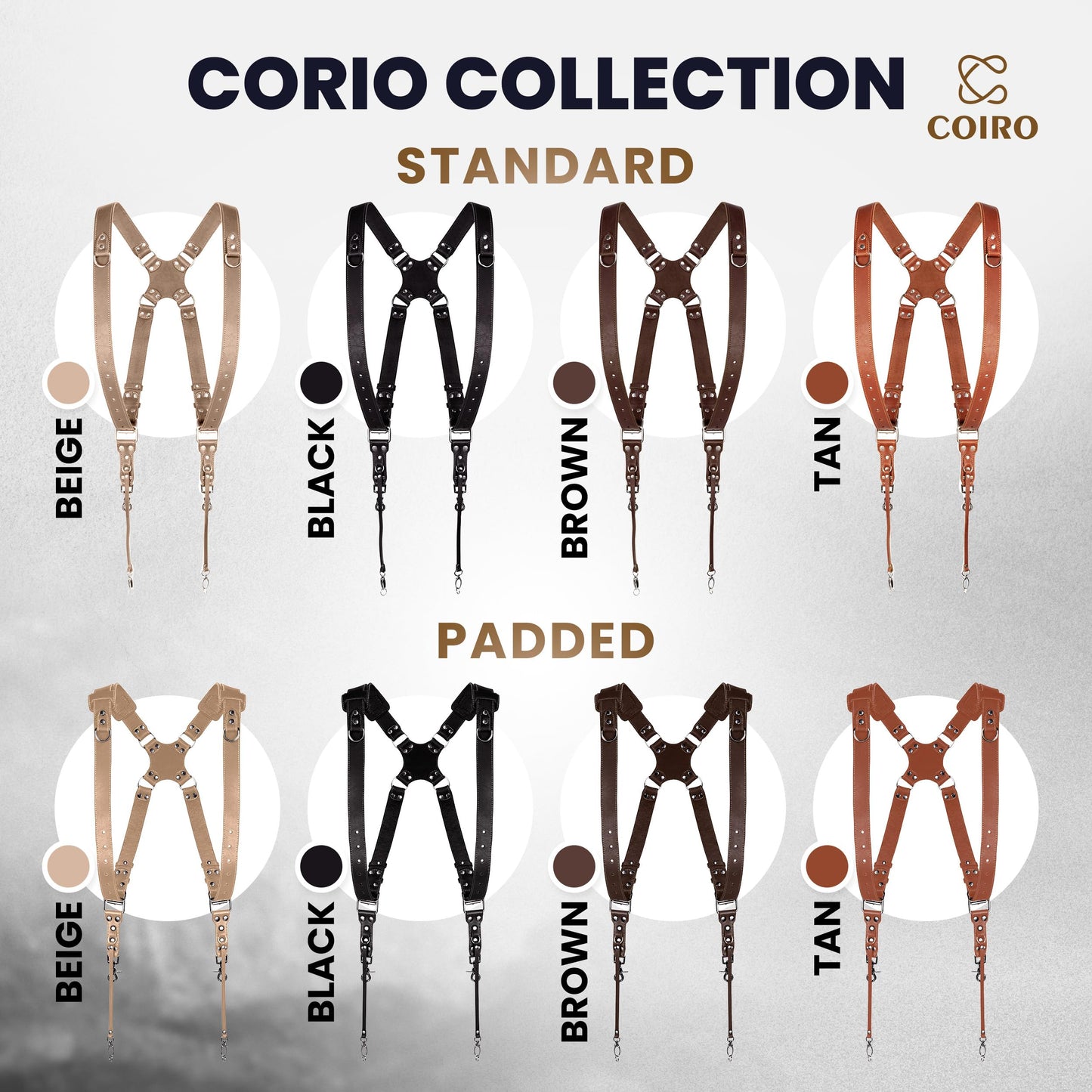 Camera Strap Accessories for Two-Cameras – Dual Shoulder Leather Harness – Multi Camera Gear for DSLR/SLR Black