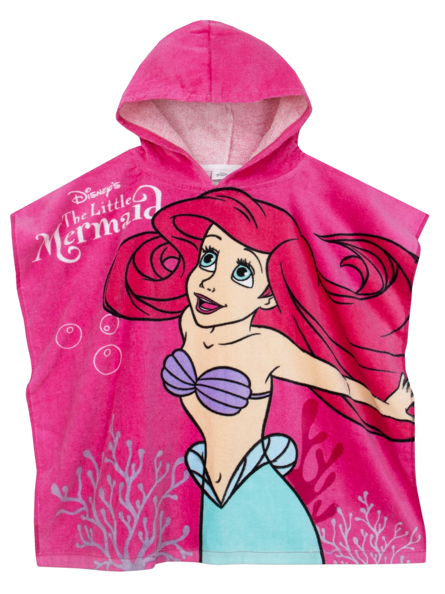 Disney Girls Beach Towel | Ariel Towel Poncho | Cotton Hooded Towel | The Little Mermaid Towels for Girls | One Size Pink