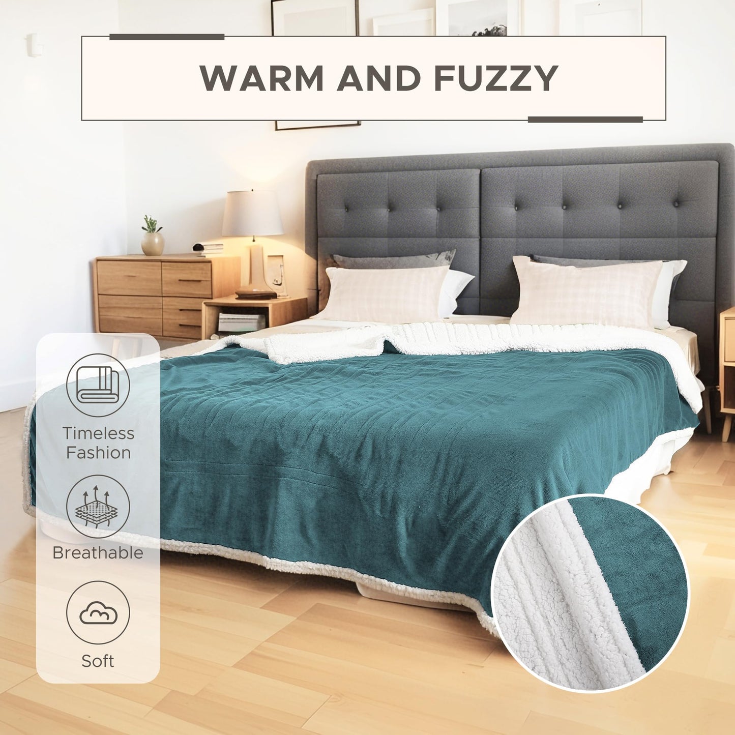 Full Size Electric Heated Blanket 72"x84", 4 Heat Modes,10H Auto Off,Soft Microplush & Sherpa Fabric,Overheat Protection,No Central Heating,Dual Bed Sofa Use,Washable Winter Gift,Lake Green