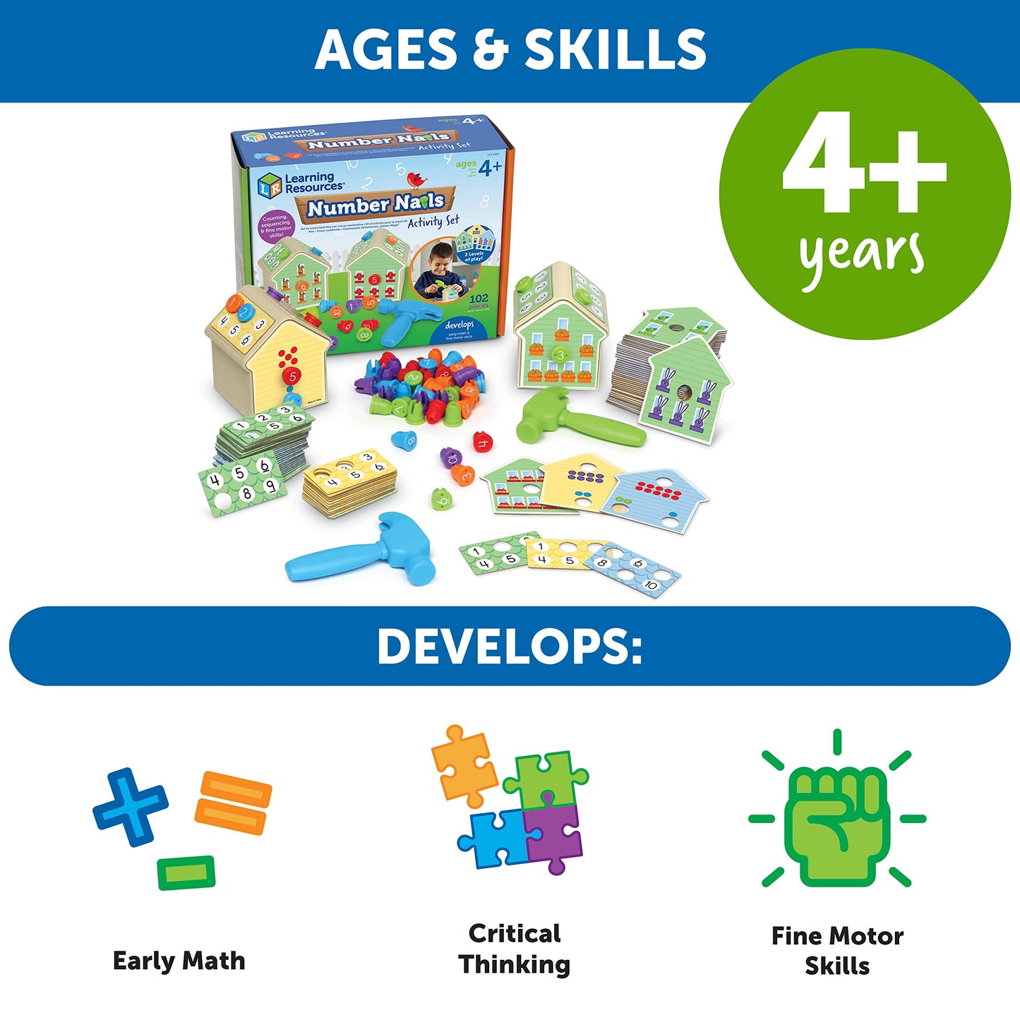 Learning Resources Number Nails Activity Set - 102 Pieces, Ages 4+ Toddler Learning Activities, Fine Motor Games for Kids, Math Games for Kids