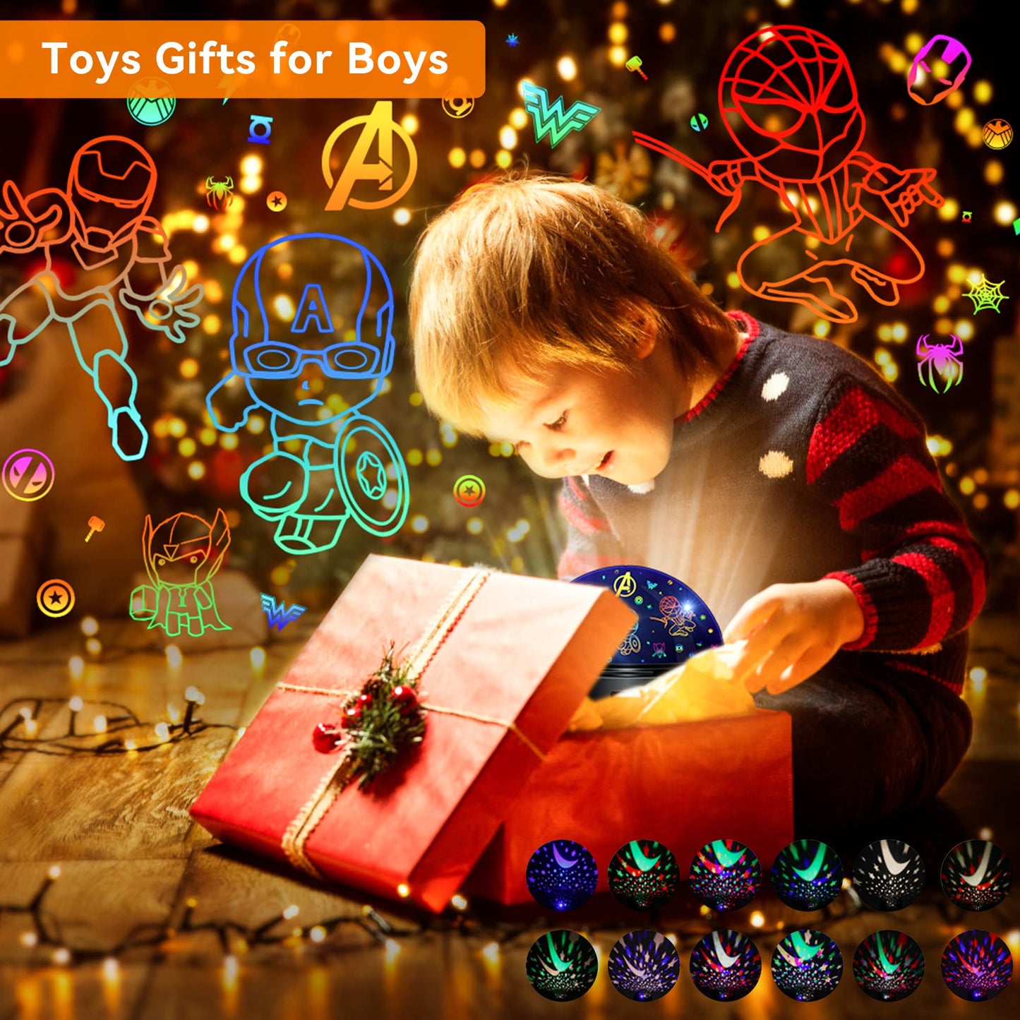 Kid Light Projector Superhero Toys for Boys 5-7 Avengers Night Light Projector with Timer for Kids Room, 360 Degree Rotation Toddler Night Lights Star Projector