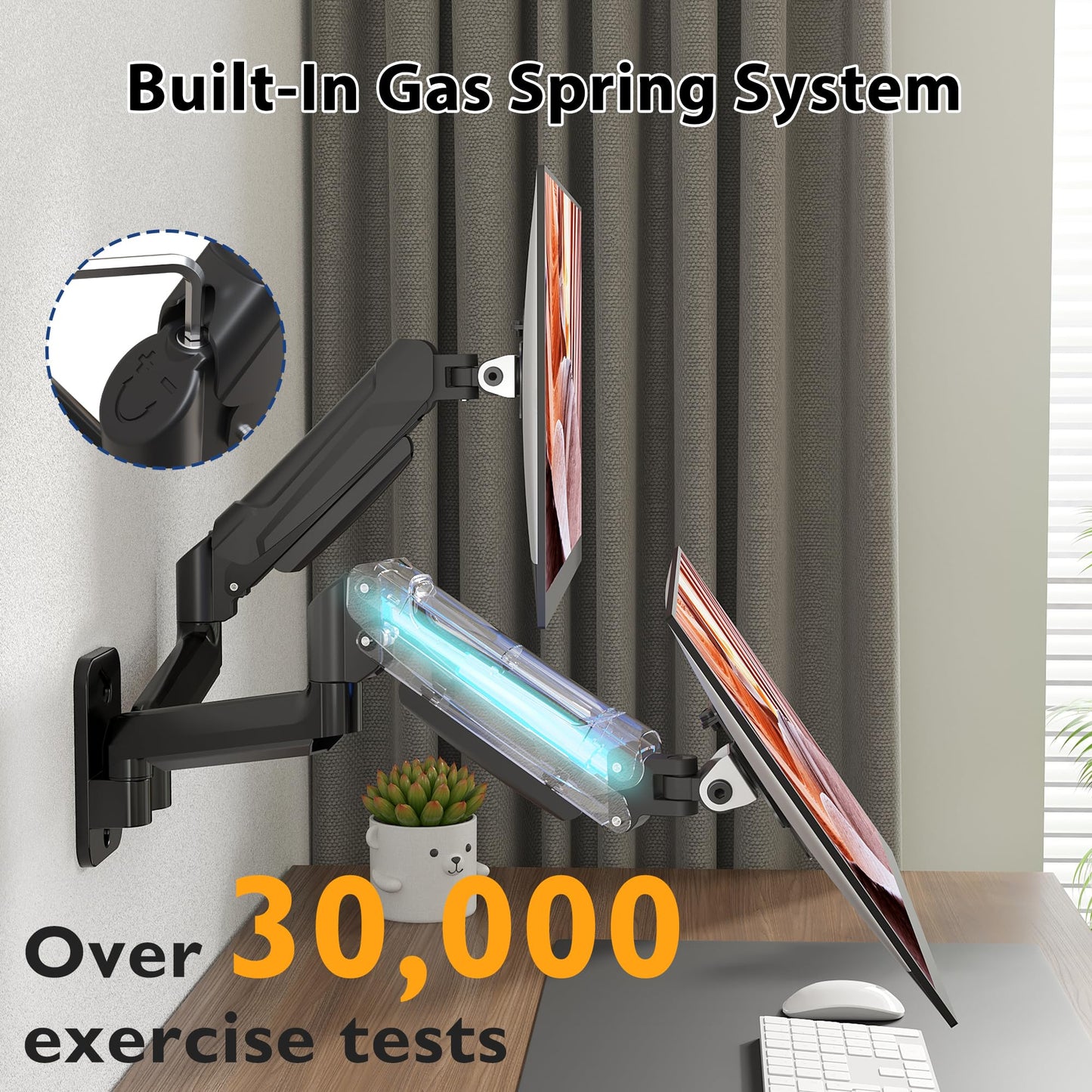 BONTEC Monitor Wall Mount Bracket for 13-32 Inch Screens, Fully Adjustable Gas Spring Monitor Arm, Height Adjustable, Tilt Swivel & Rotate, Holds up to 9 KG, VESA 75x75, 100x100 mm