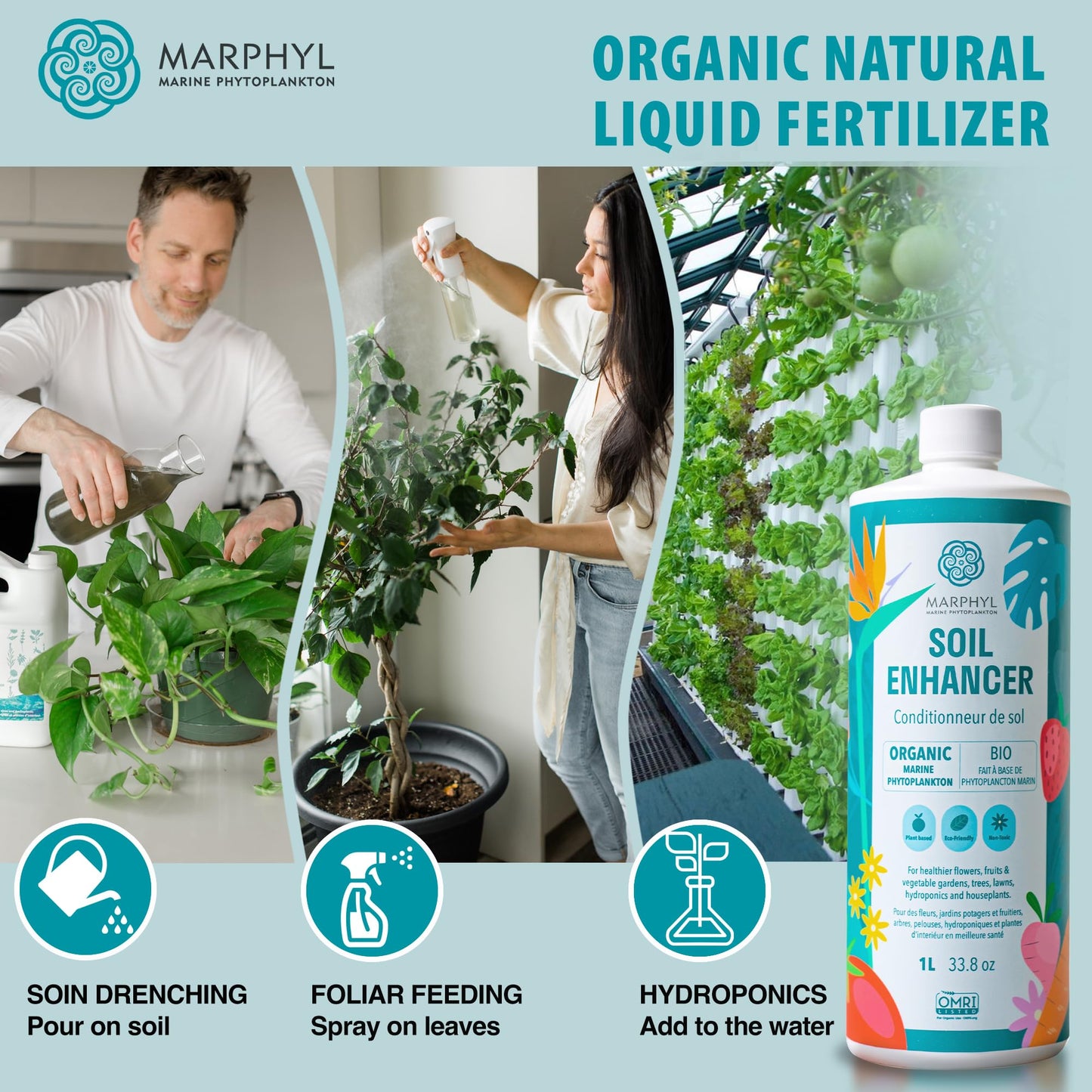 MARPHYL Organic Liquid Fertilizer – Indoor & Outdoor House Plant Fertilizer - All-Purpose Nutrient-Rich Plant Food - Soil Enhancer for Garden, Flowers, Vegetables, Succulents, Bamboo, Hydroponics