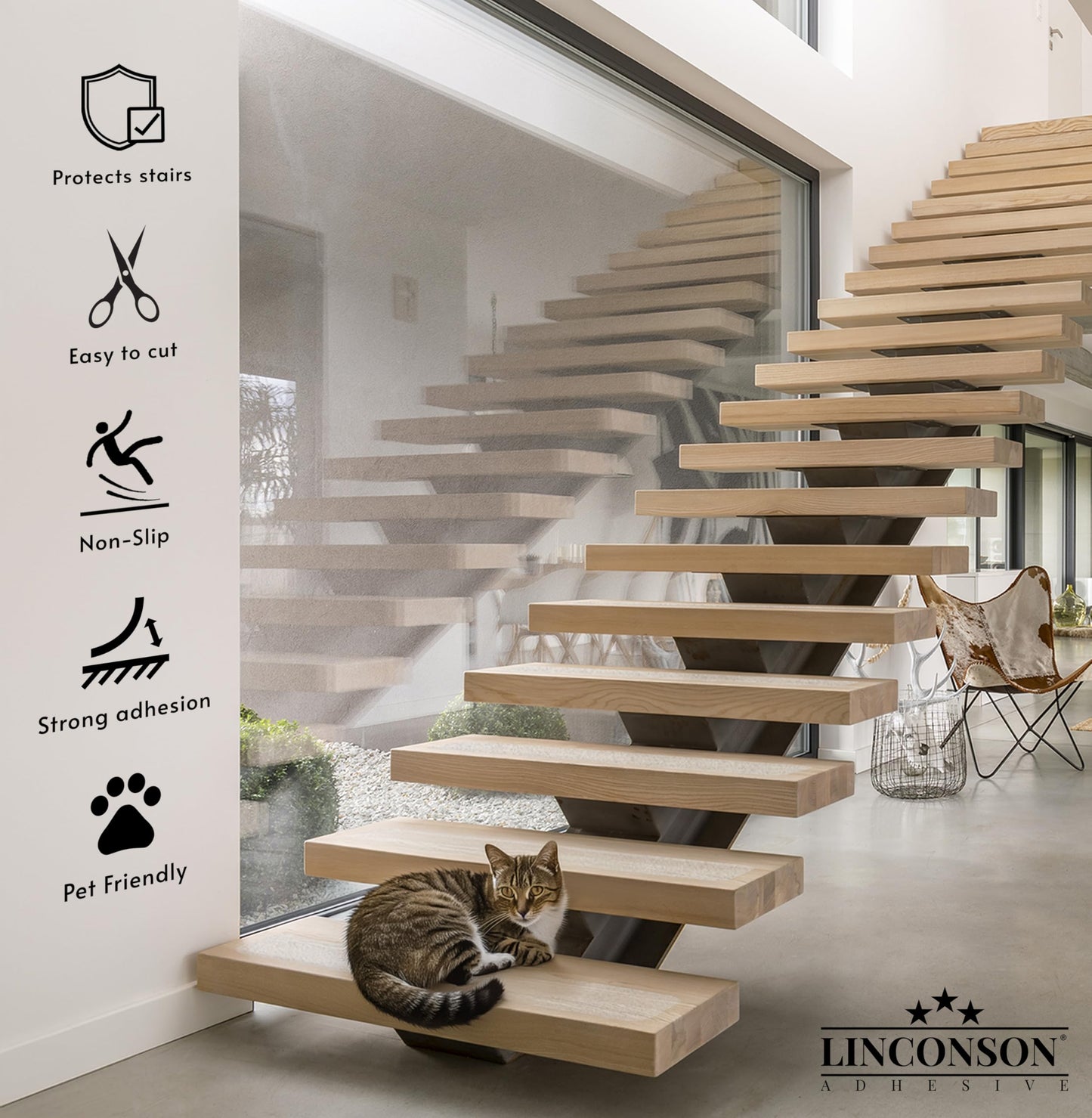 LINCONSON Clear Slip Resistant Stairs Tread Grip Tape | 4” x 32” | Anti Slip Strips-PVC Free (15 Pack) | Easy Install Roller Included