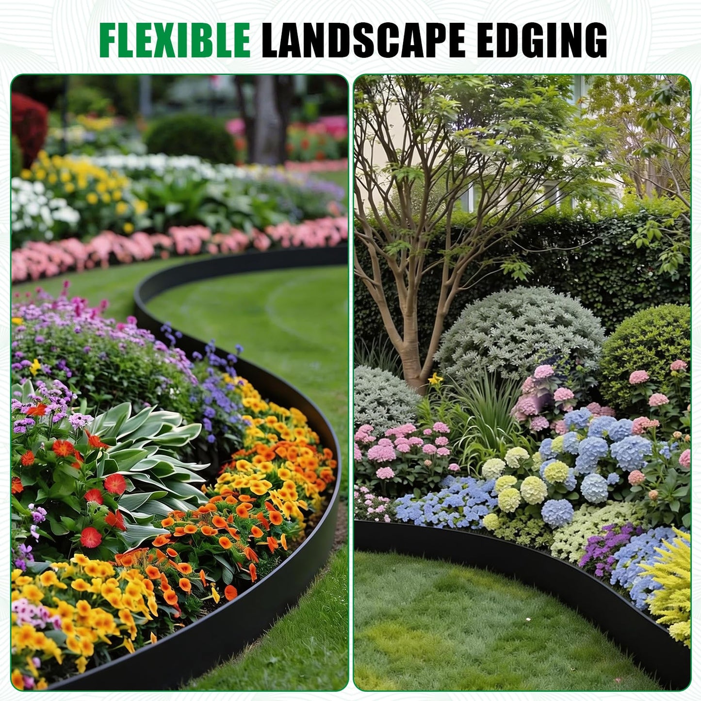 33Ft Garden Edging Kit with 100 Spikes - 4 Inch Tall Flexible Landscape Border for Flower Beds, Lawn, Yard & Landscaping, Black