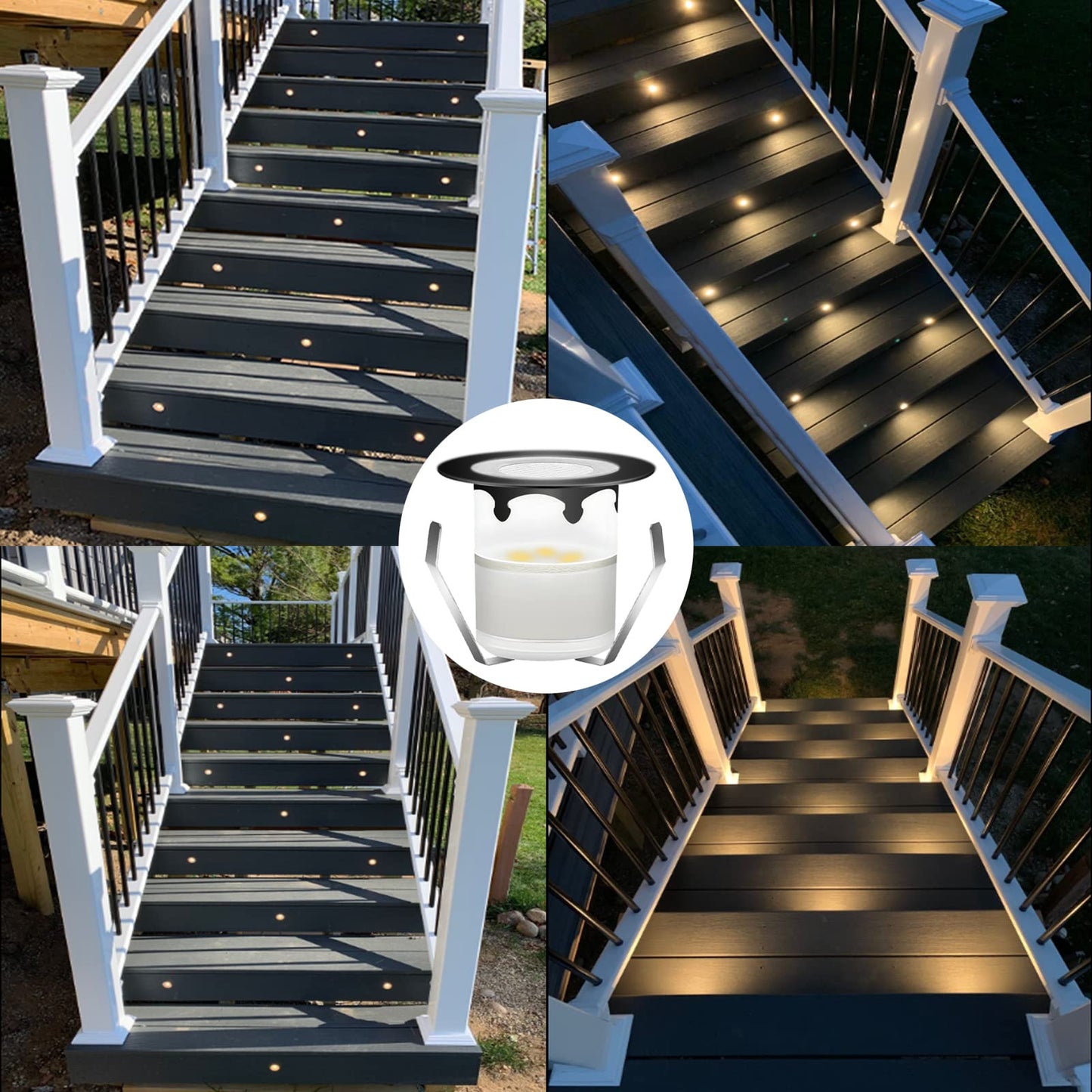 CISLAN LED Outdoor Deck Lights with Photocell, Warm White Φ30mm Low Voltage 12V DC IP67 Waterproof, Electric Wired Recessed Round Up Landscape Lighting for Outside Stair Step Riser, 8 Pack Black
