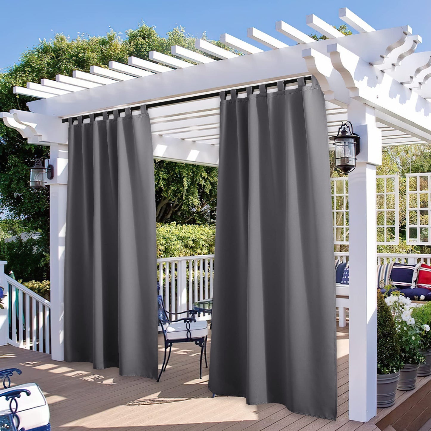 StangH 2 Panels Outdoor Windproof Curtains for Patio Waterproof Blackout Weatherproof Thermal Insulated Drapes for Pergola/Porch, Thick Privacy Room Dividers for Pool, Grey, W52 x L84