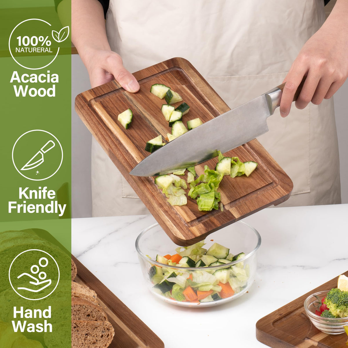 Wooden Cutting Boards for Kitchen, Wood Cutting Board Set with Juice Groove, Chopping Boards Set of 3（Small, Meduim & Large Charcuterie & Chopping Butcher Block for Meat
