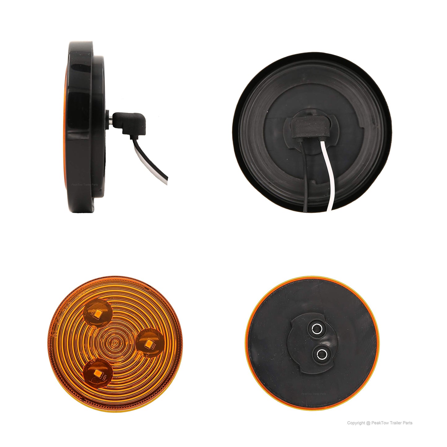 PEAKTOW PTL0283 Round LED 2.5” Submersible Clearance Marker Lights With Grommets and Plugs 8PK (4pcs Amber + 4pcs Red)