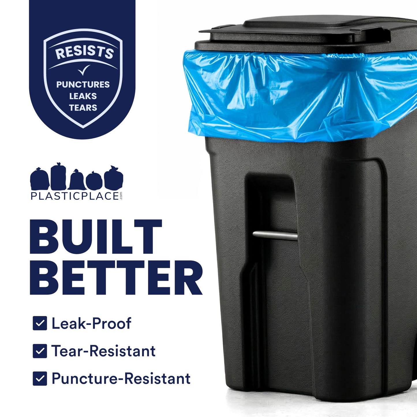 Plasticplace 95 Gallon Recycling Trash Bags, 61"W x 68"H, 1.5 Mil, Blue, 25 Count (Pack of 1)