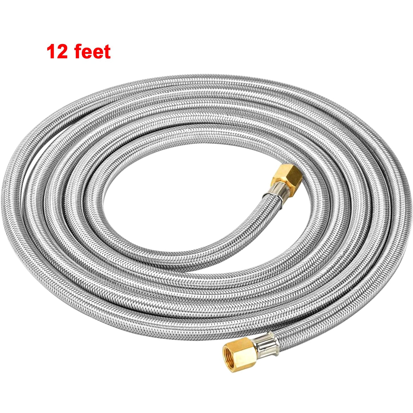 only fire 12 Feet Braided Stainless Steel Propane Flexible Hose Assembly with Both 3/8" Female Flare Fittings for RV, Gas Grill, Fire Pit, Heater,etc