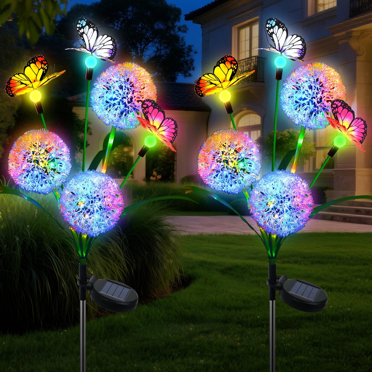 Ninonly Solar Lights Outdoor Garden, 2 Pack Dandelion with Butterfly Lights, Waterproof Solar Powered Garden Pathway Light Outdoor, Bright LED Ornaments for Yard Lawn Patio Decoration