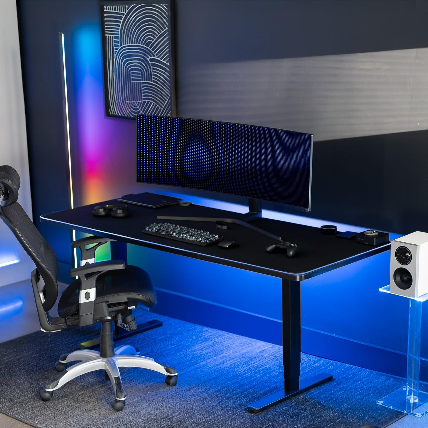 VIVO Extra Large 71 x 30 inch Full Size Desk Pad with RGB Lighting for Office Ambience and Immersive Gaming, Oversized Mouse Pad Table Top Cover, 12 Color Modes, Non-Slip Base, Black, DESK-PAD72