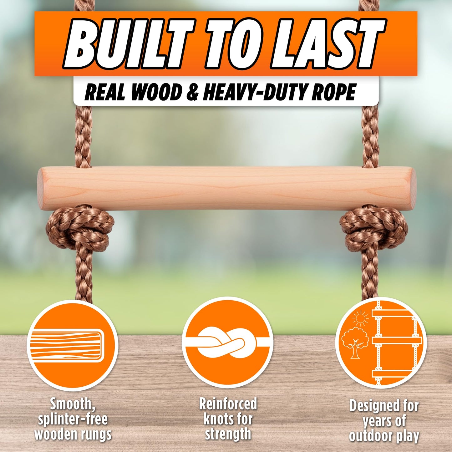 Trailblaze Premium Climbing Rope Ladder for Kids 6ft Wooden, Playset Rope Ladder Swing Set, Safe & Secure Outdoor/Indoor, Playground Rope Ladder