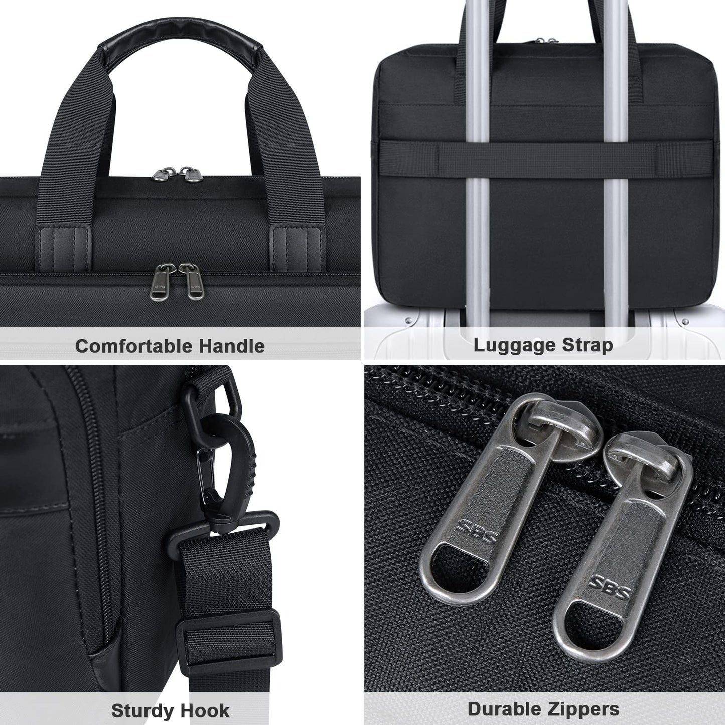 Laptop Bag 17 Inch Waterproof Briefcase for Men Large Laptop Carrying Case Computer Messenger Bag for Work Business Travel, Black
