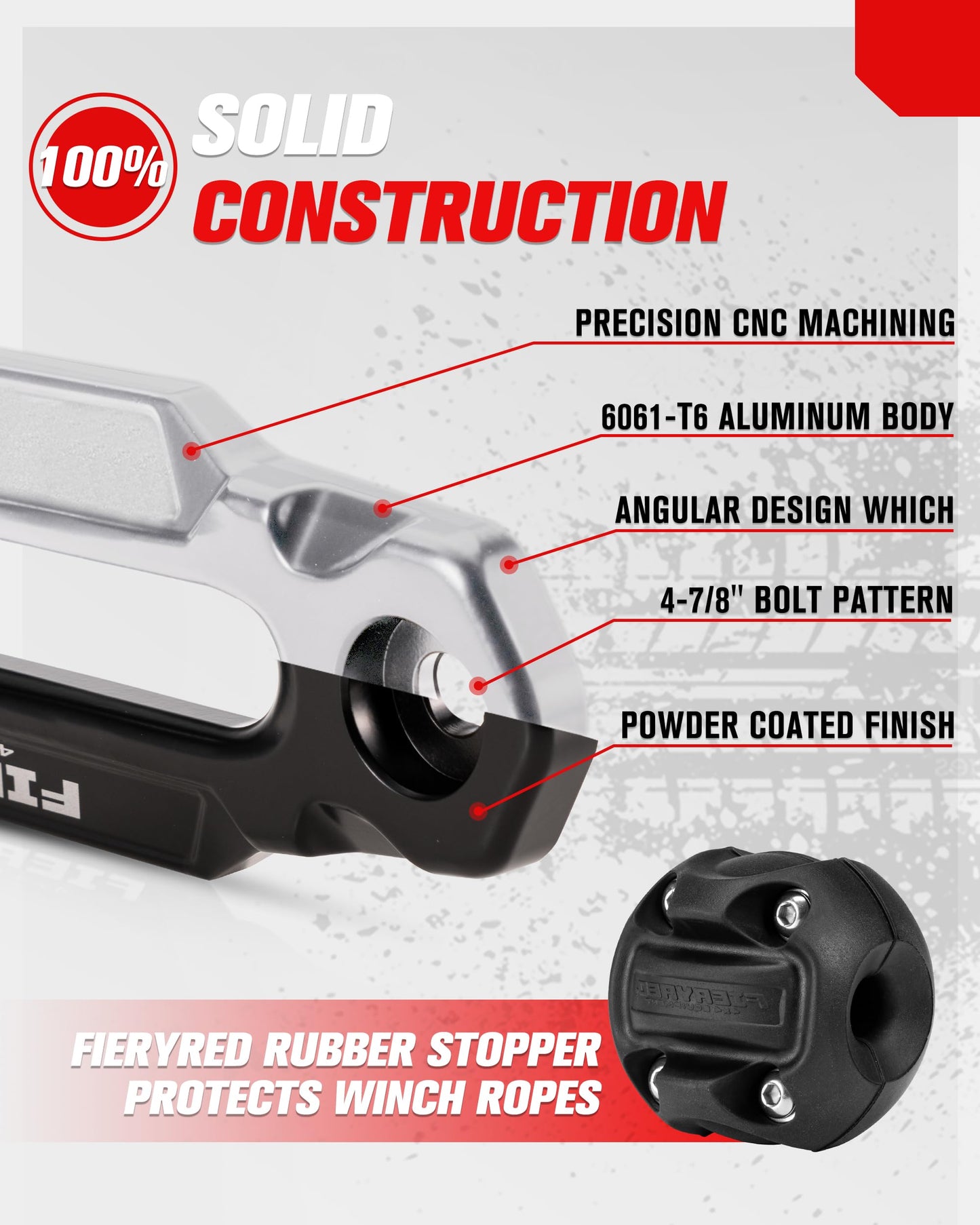 FIERYRED Winch Hawse Fairlead 4-7/8 Inch Bolt Pattern 6inch Aluminum Fairlead Rubber Winch Stopper Kit Compatible with 3500lbs - 4500lbs Winch and Synthetic Rope