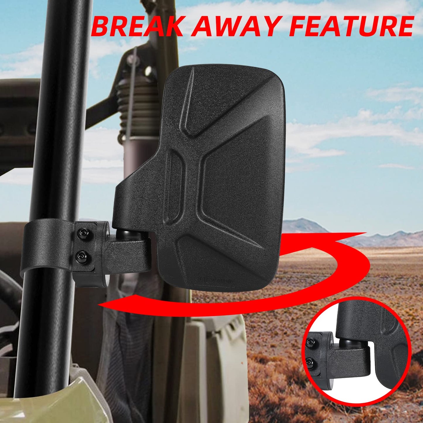 OFIG UTV Side Mirrors And UTV Center Mirror for 1.6" to 2" Roll Bar,Adjustable Break Away UTV Mirrors Compatible with Polaris RZR 900 1000 Can Am Mule Rhino Yamaha YXZ CFMOTO Zforce