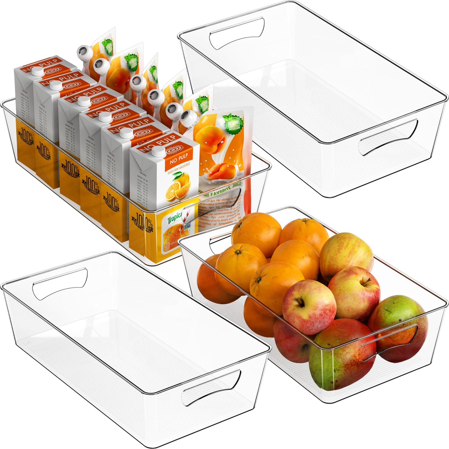 Simple Houseware Clear Storage Plastic Bin Organizer for Kitchen, 15" x 8.4" x 3.75", XL Size, Set of 4