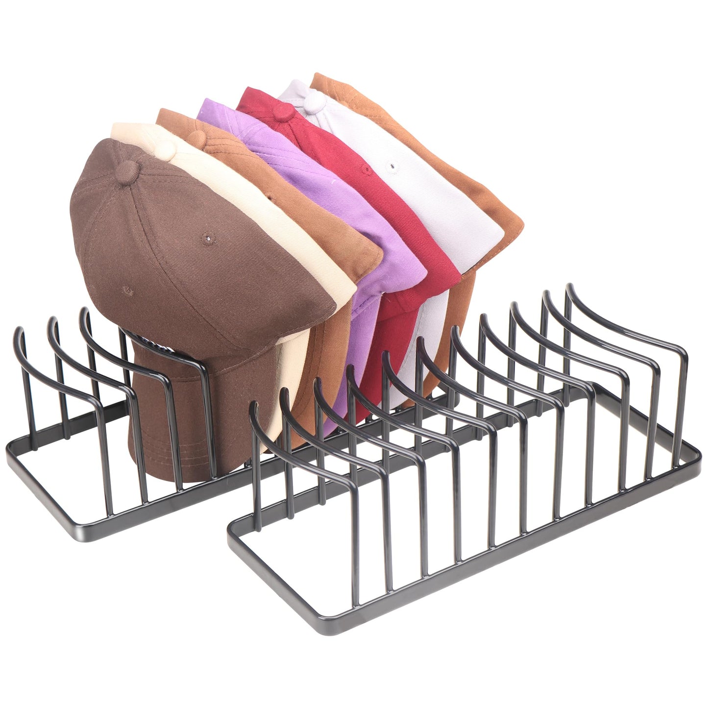 YiSeyuro Hat Organizer for Baseball Caps - Space Saving Metal Rack Stand Hold 20 Caps - Premium Closet Storage Display, No Assembly Required (Black, 2 Pack)